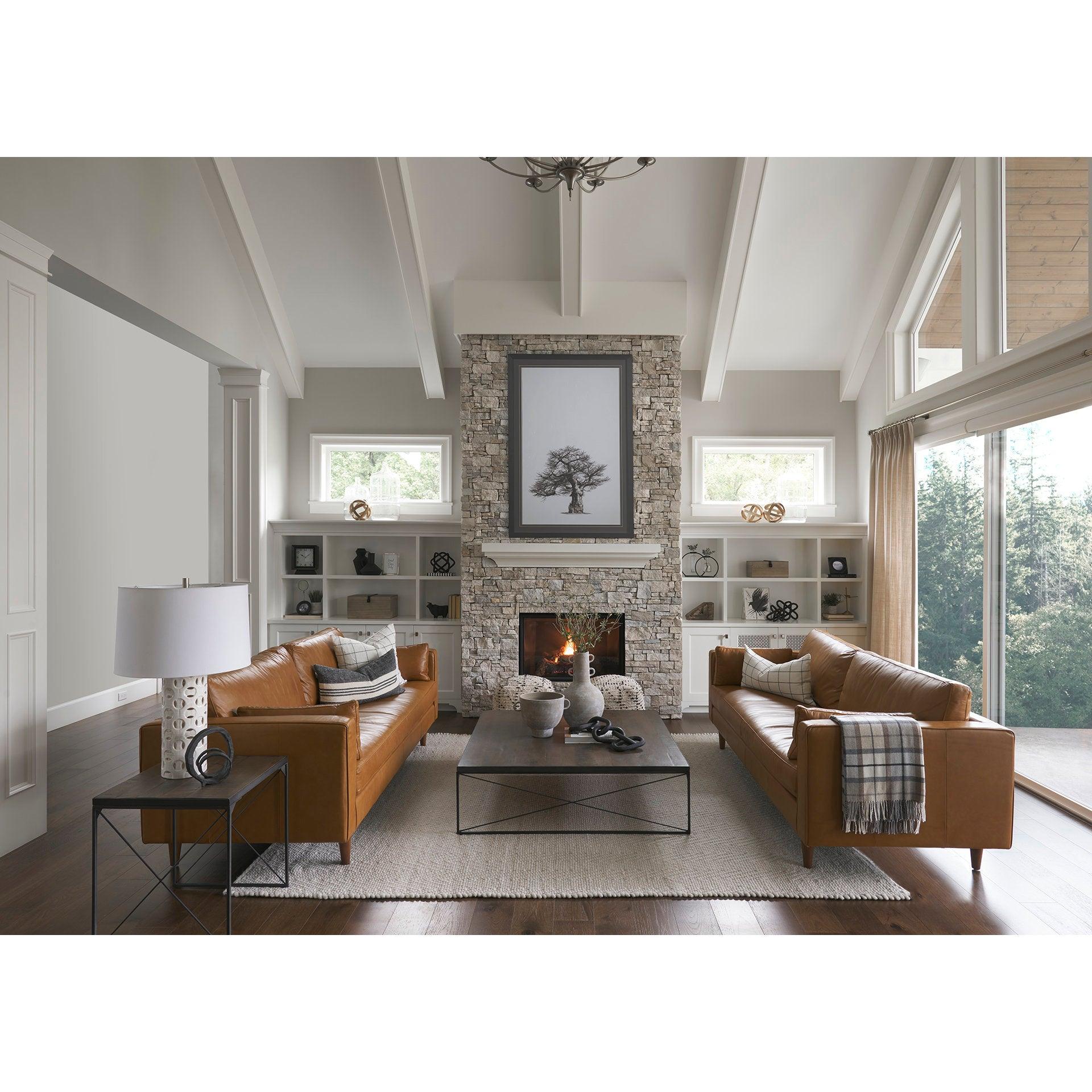 Elton  87.8L x 37.8W x 34.6H Tan Leather Sofa - Frankwebs