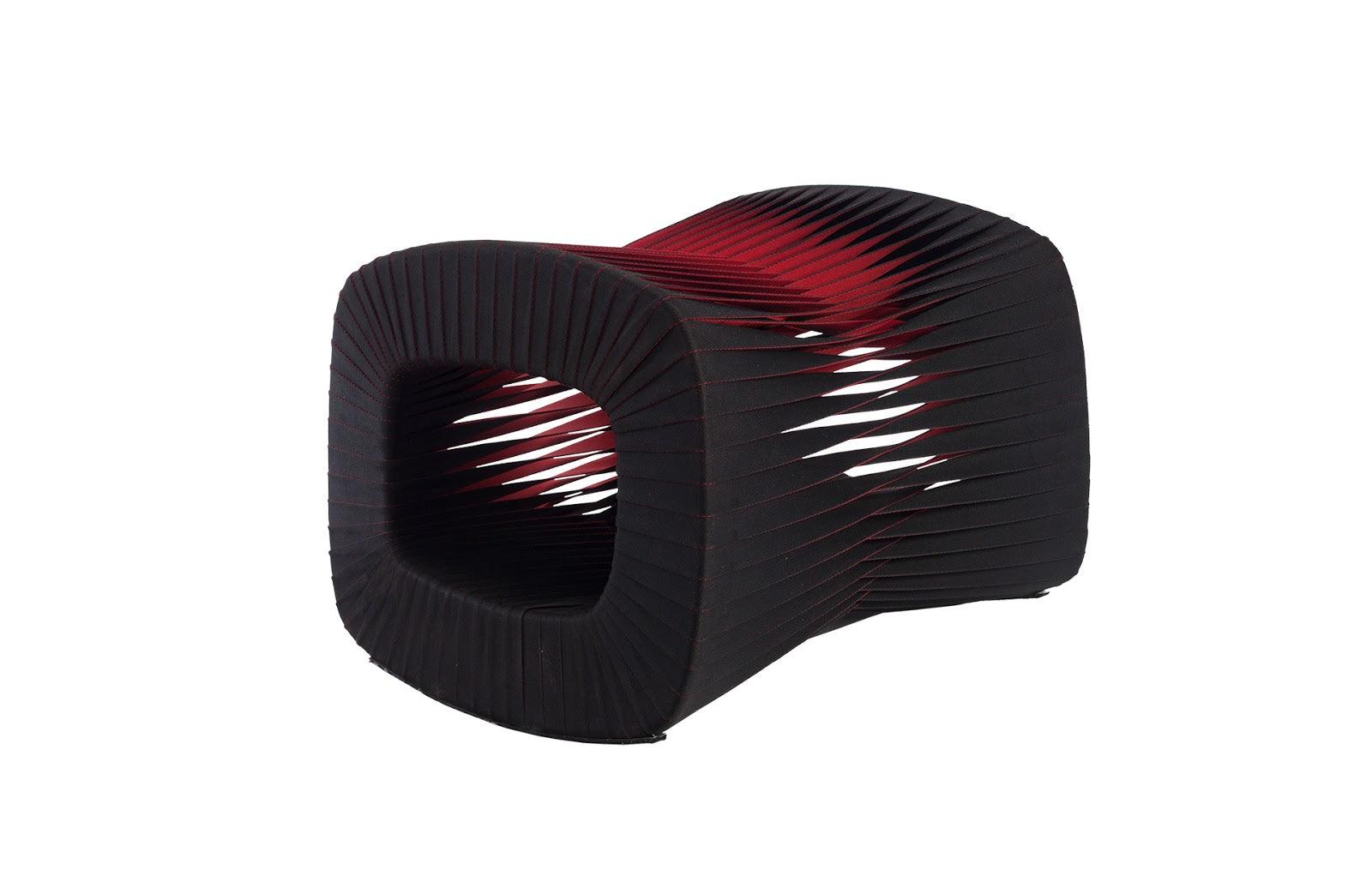 Seat Belt Ottoman, Black/Red - Frankwebs