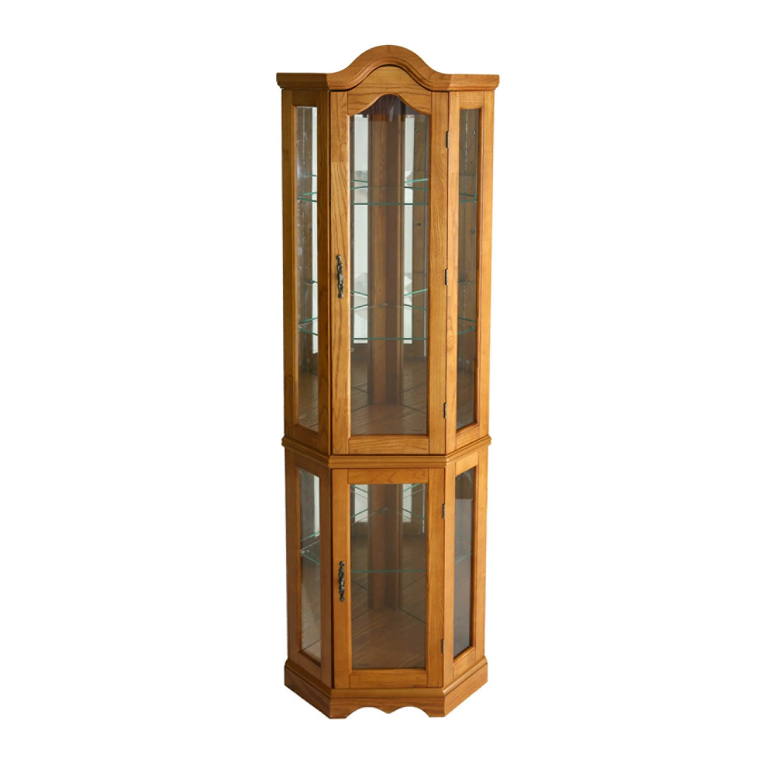 Canterdale Lighted Corner Curio Cabinet - Golden Oak - Frankwebs