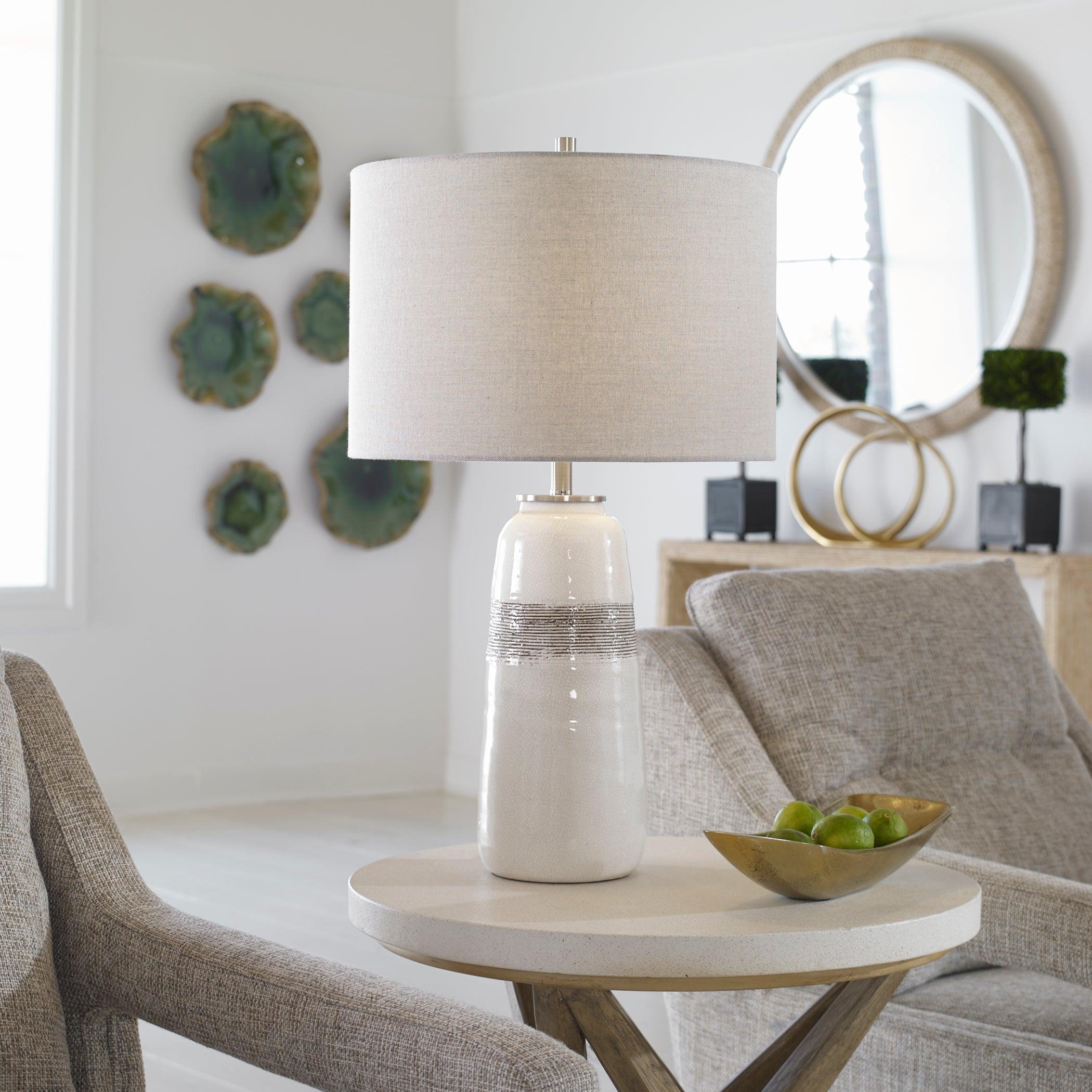 COMANCHE WHITE CRACKLE TABLE LAMP - Frankwebs