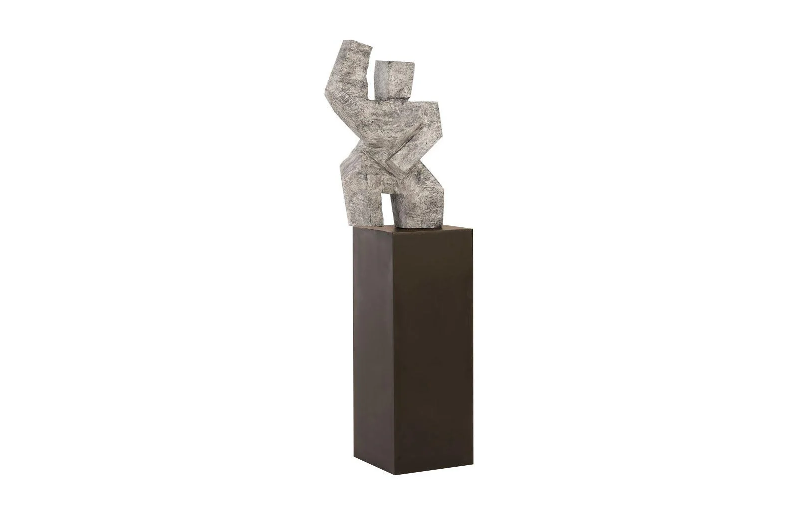 Tai Chi Arm Up Sculpture on Pedestal, Gray Stone Finish, Black - Frankwebs
