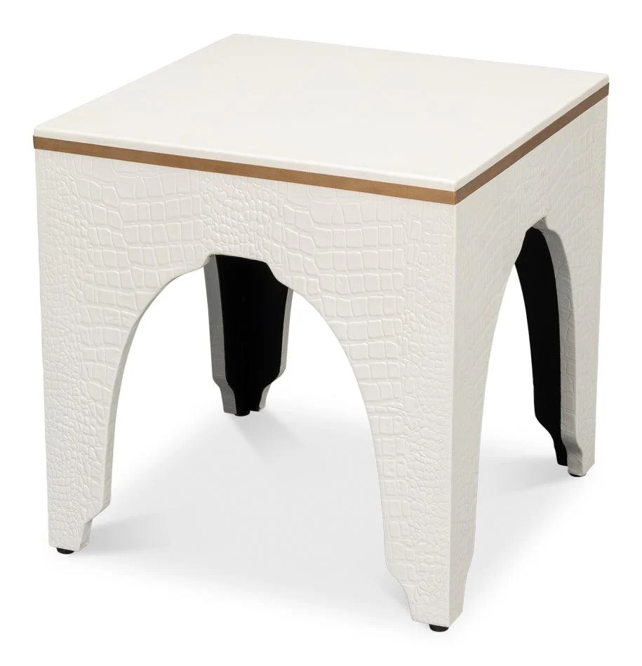 Croco Embossed Leather Stool - Pearl - Frankwebs