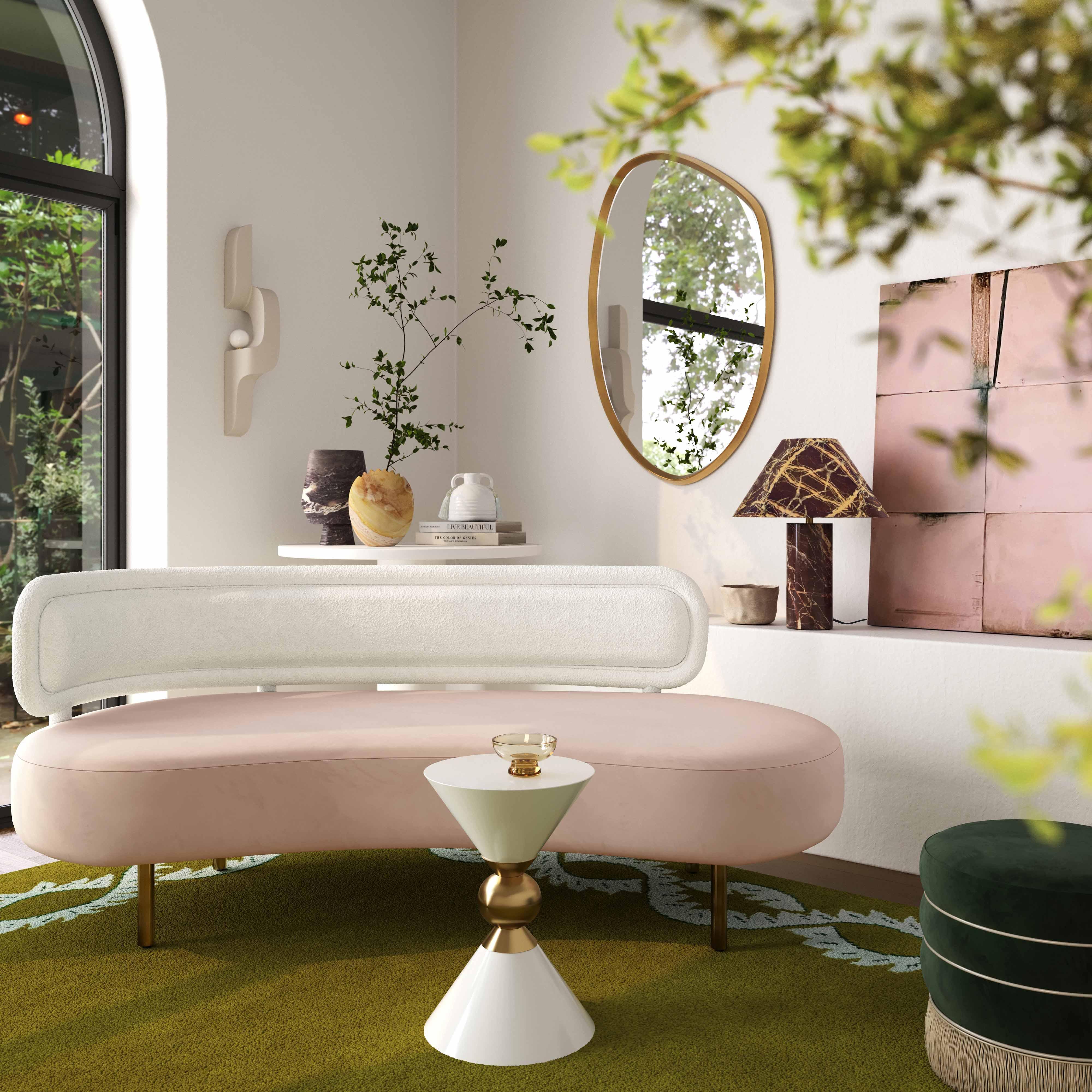 Tischa Cream Boucle & Blush Velvet Sofa - Frankwebs