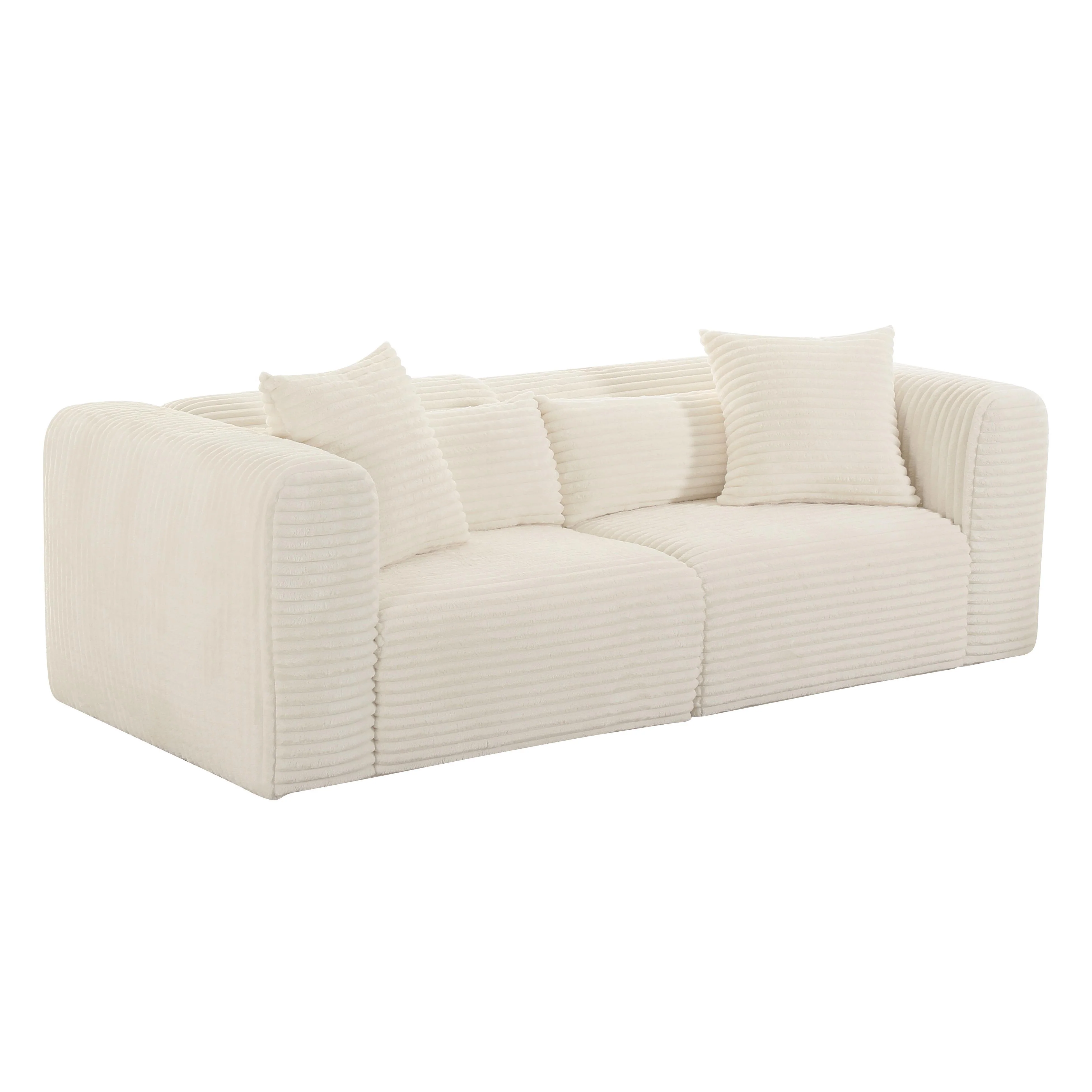 Tarra Fluffy Oversized Cream Corduroy Modular Loveseat - Frankwebs