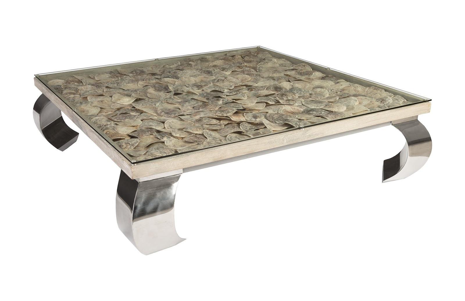Shell Coffee Table, Glass Top, Ming Stainless Steel Legs - Frankwebs