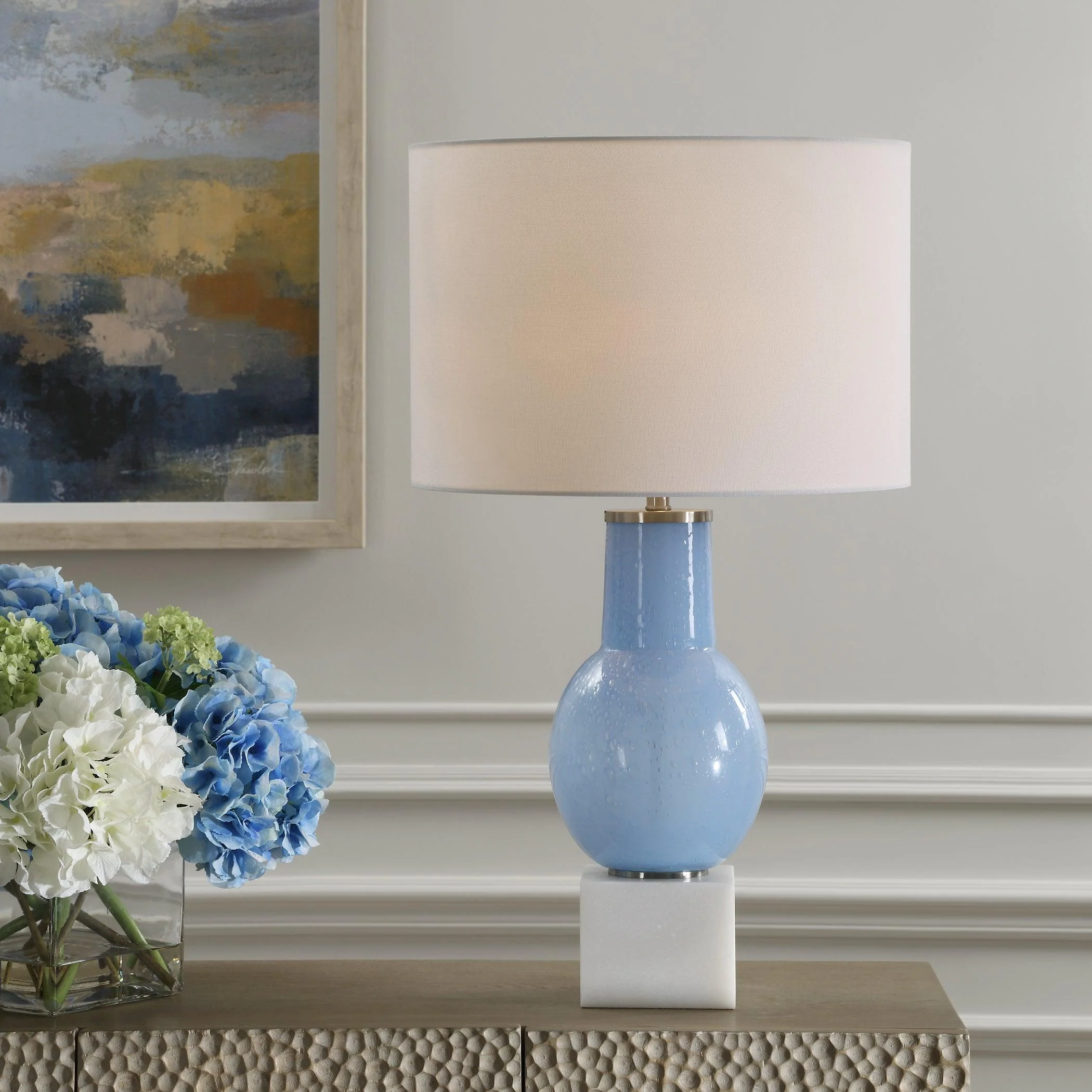 Clear Sky Blue Glass Table Lamp - Frankwebs