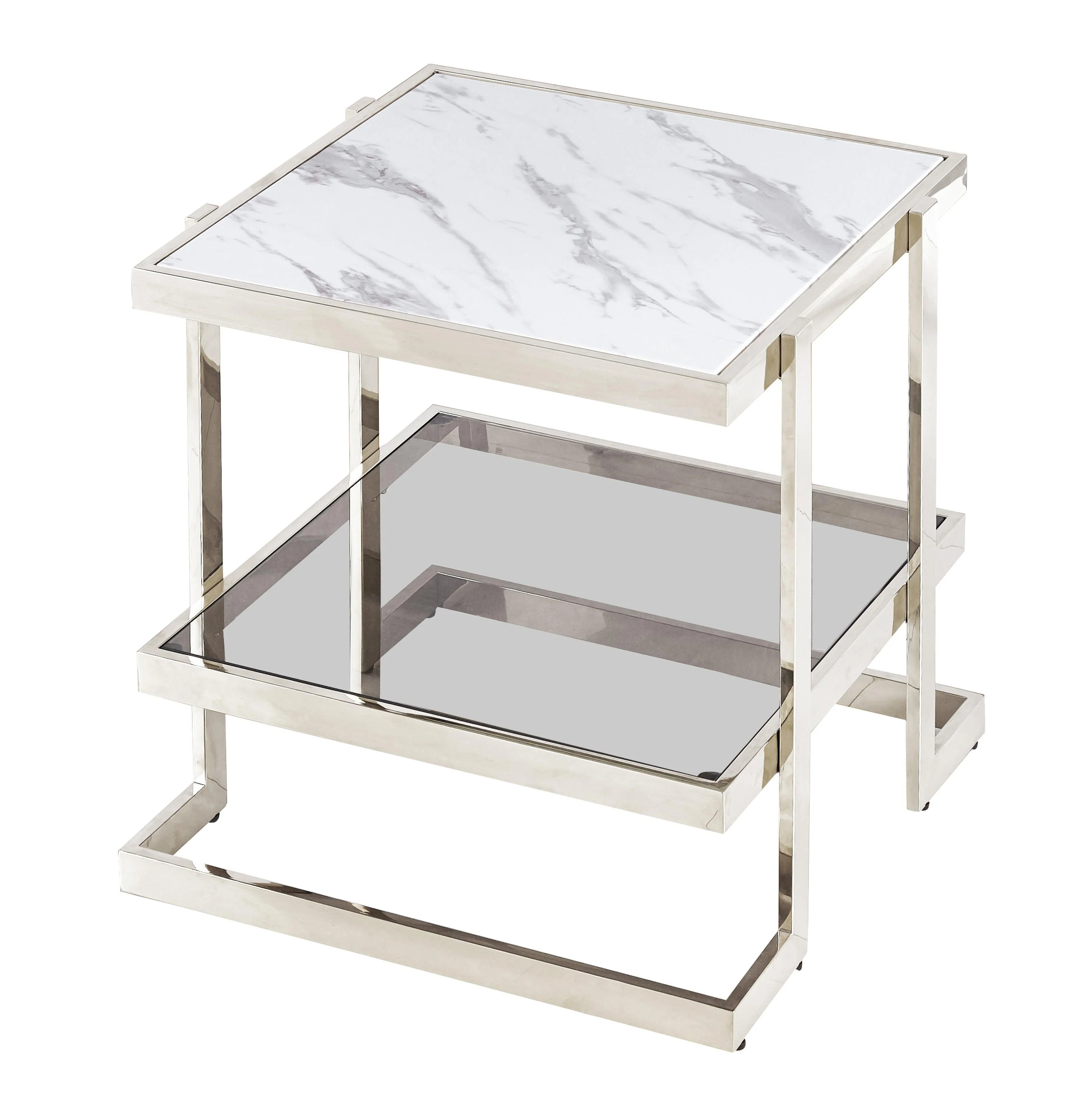 Metal/marble Glass, Side Table, Silver/white Kd - Frankwebs