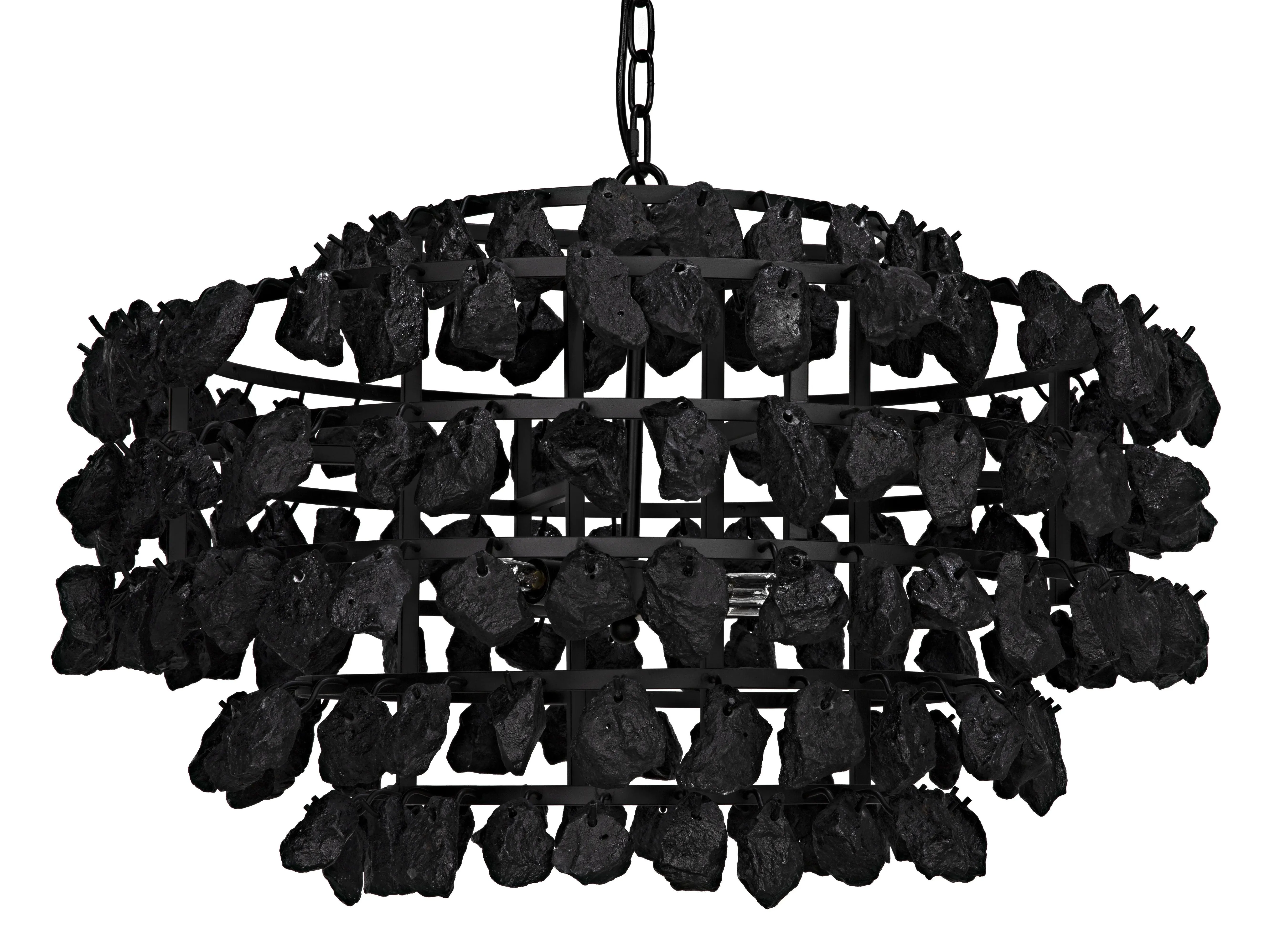 Vulcan Chandelier, Black Steel with Black Glass - Frankwebs