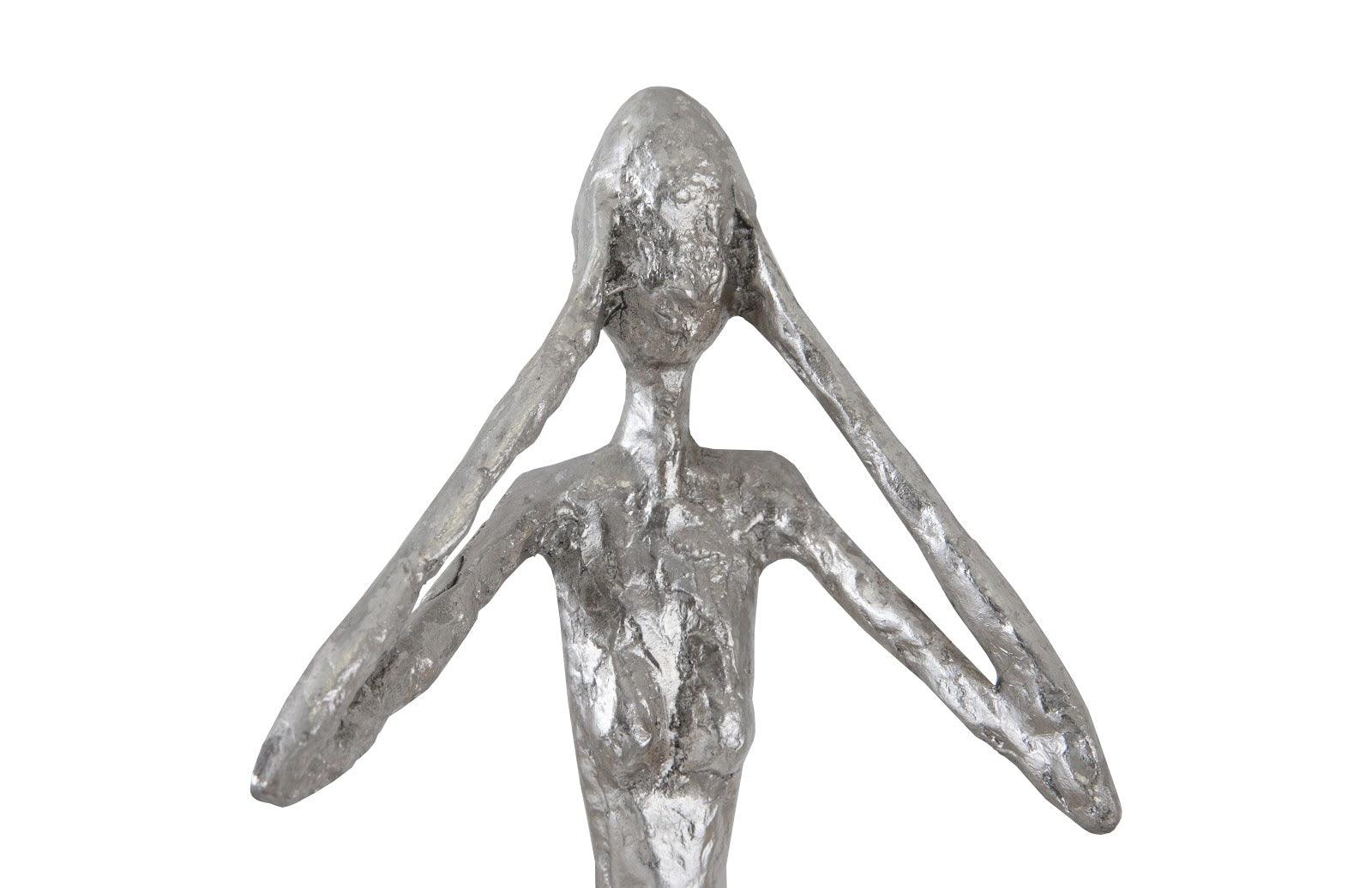 Hear No Evil Slender Sculpture, Small, Resin, Silver Leaf - Frankwebs
