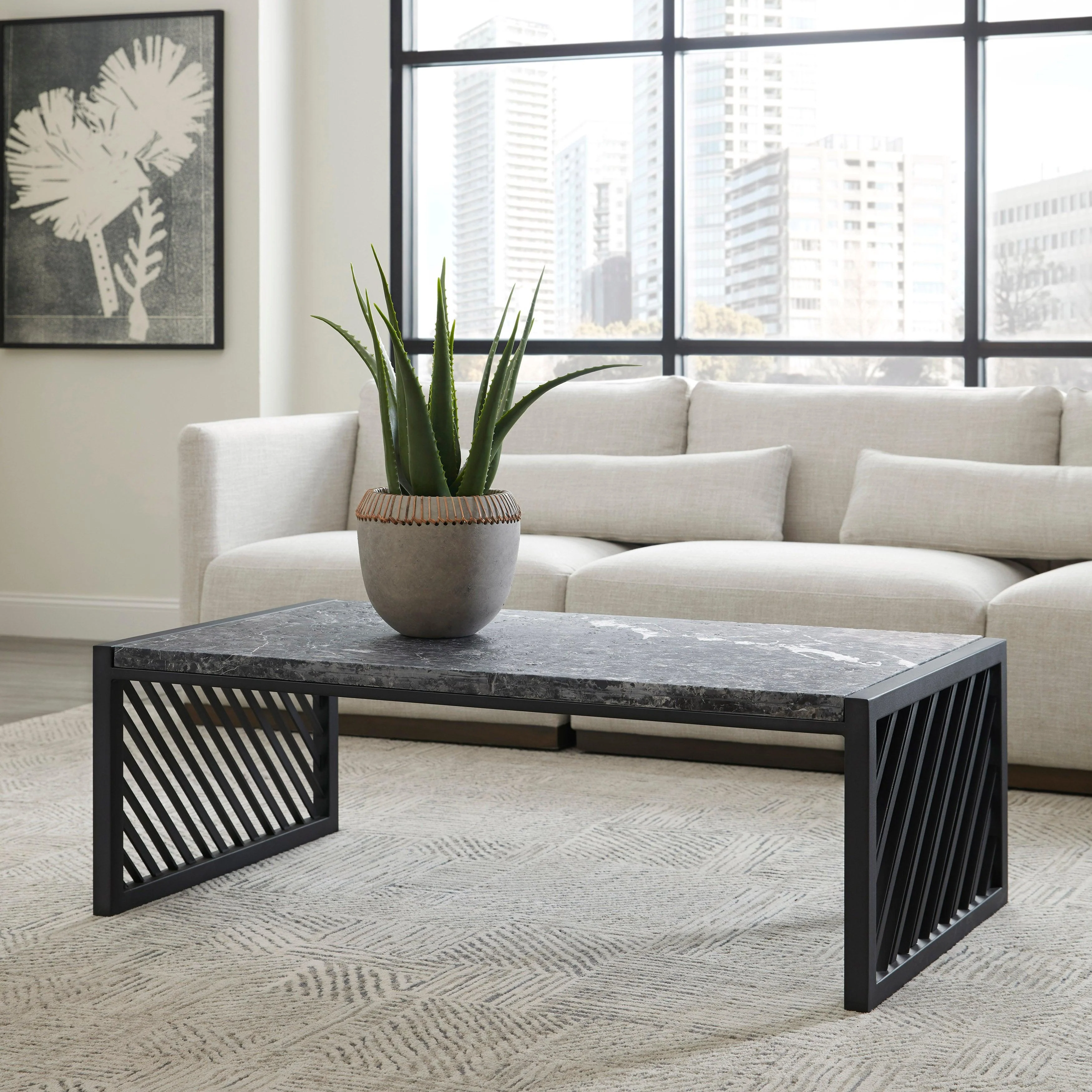 Modern Industrial Stone Top Cocktail Table - Frankwebs