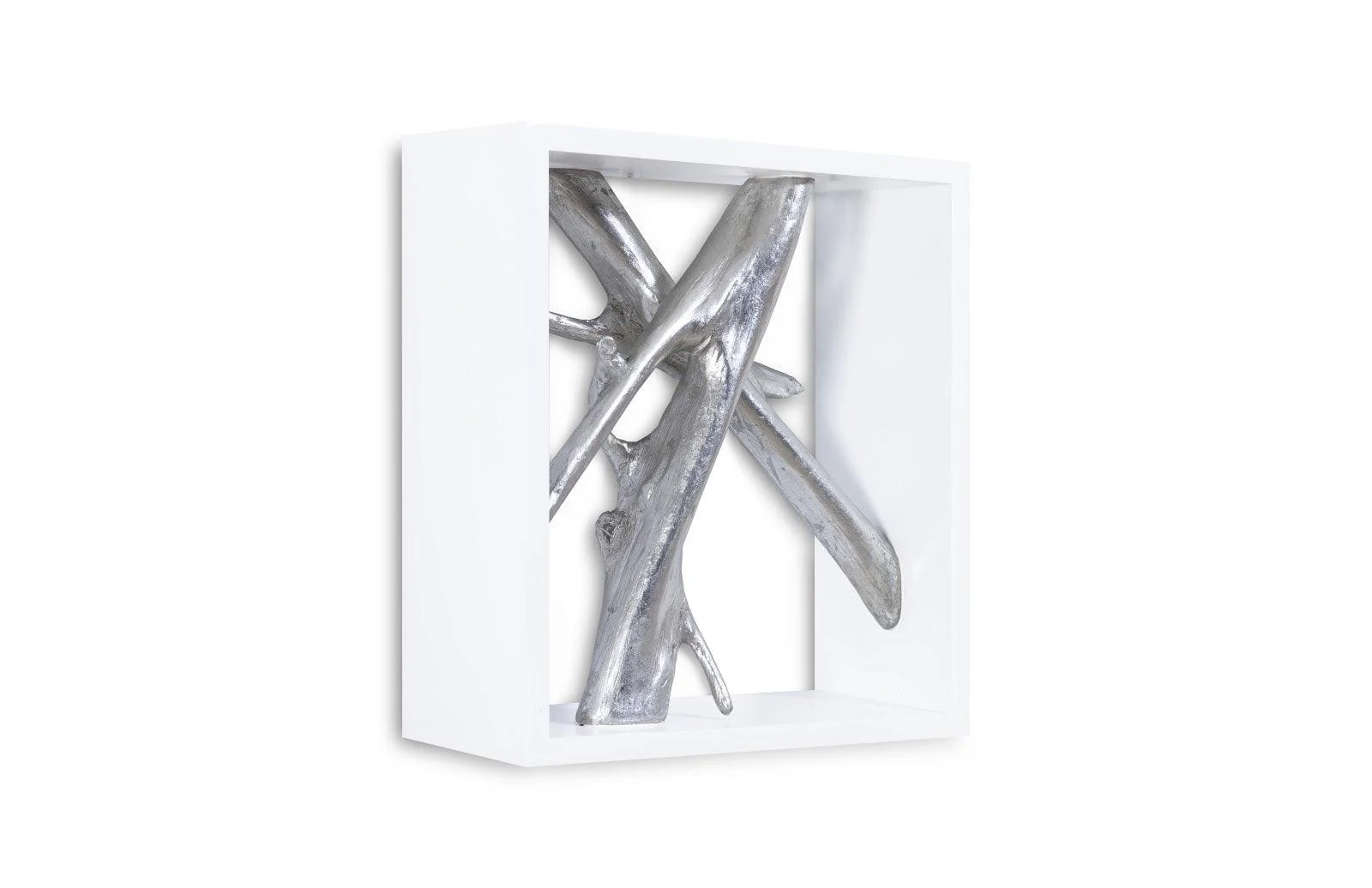 Framed Branches Wall Tile, White, Silver Leaf - Frankwebs