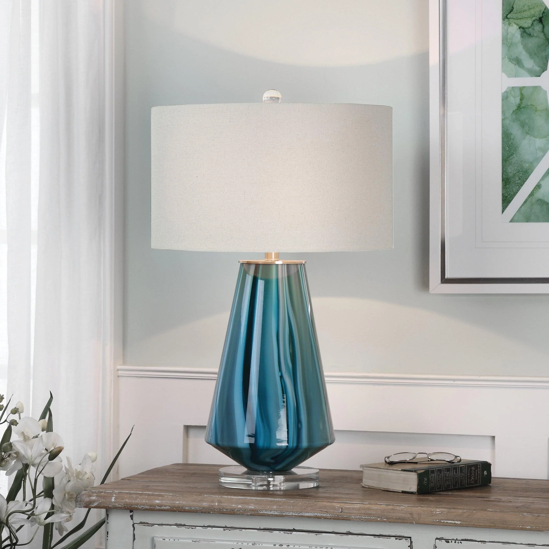 Pescara Teal-Gray Glass Lamp - Frankwebs