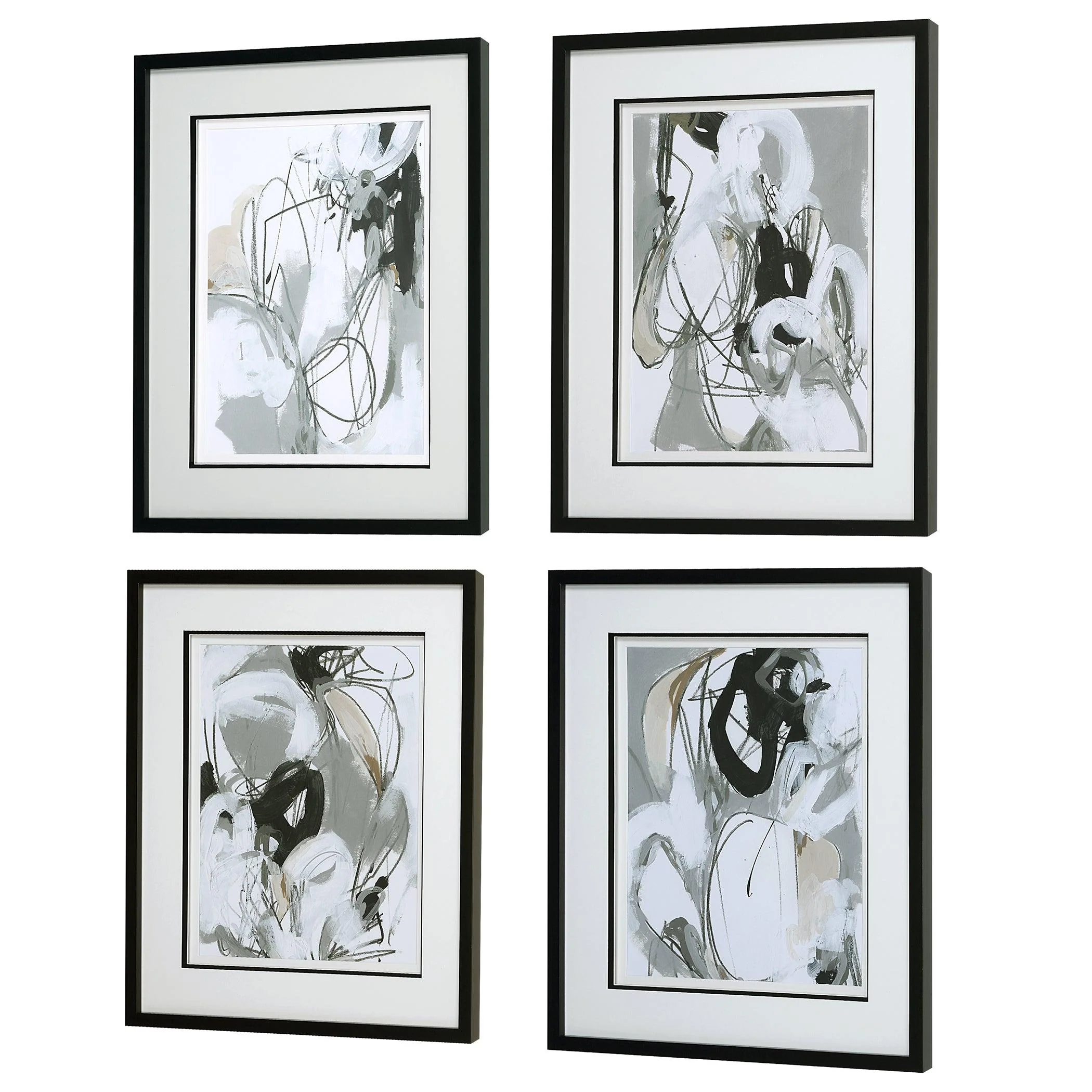 TANGLED THREADS ABSTRACT FRAMED PRINTS, SET OF 4 - Frankwebs