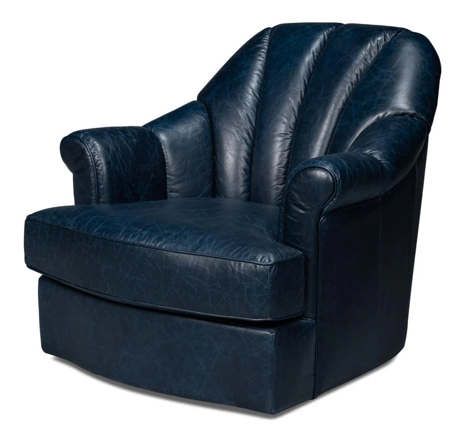 Scoth Swivel Chair In Distilled Lthr Blu - Frankwebs