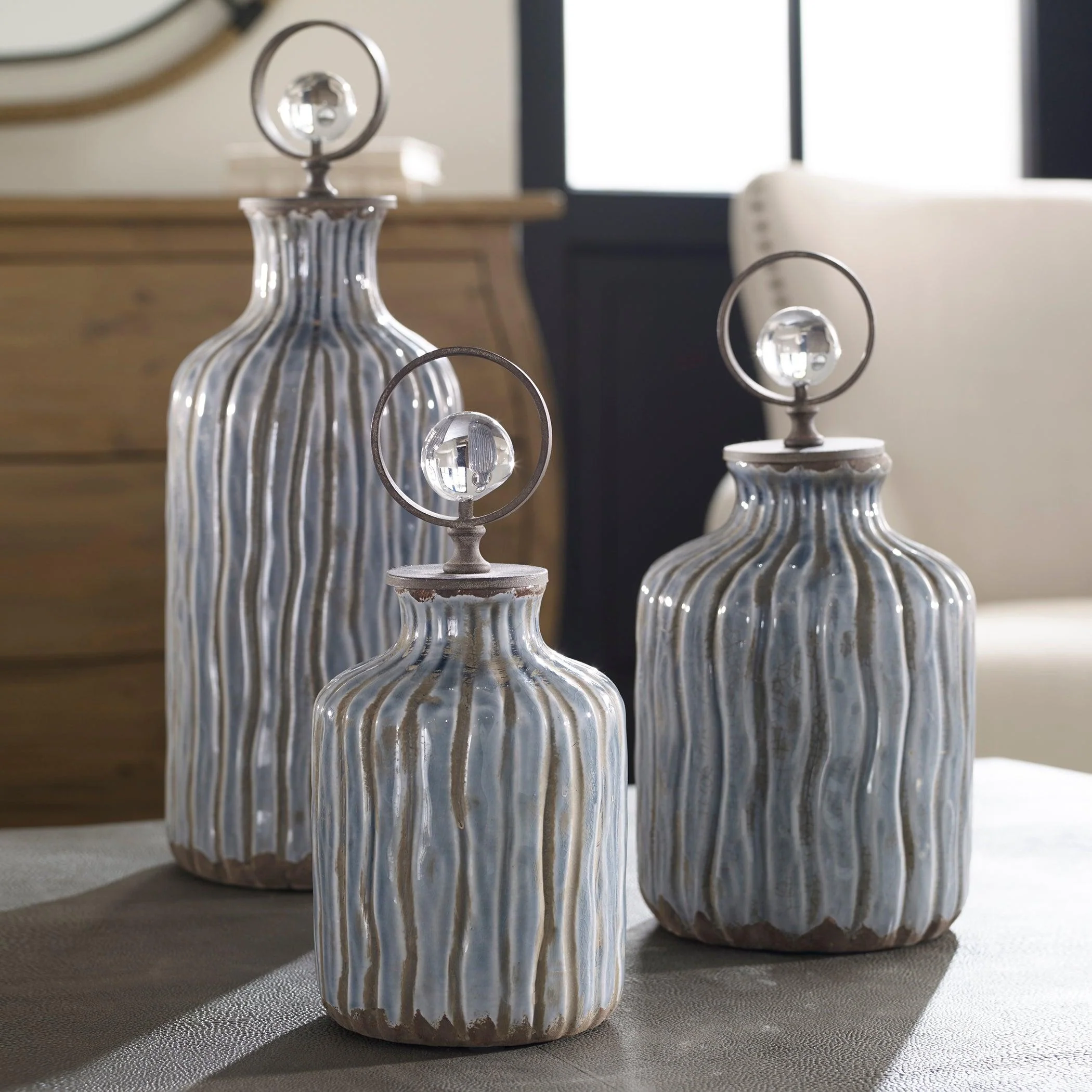 MATHIAS GREY-BLUE VESSELS, SET OF 3 - Frankwebs