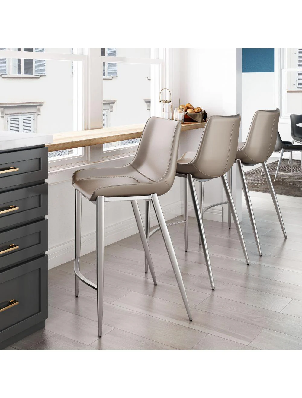 Magnus Counter Chair (Set of 2) Gray & Silver - Frankwebs