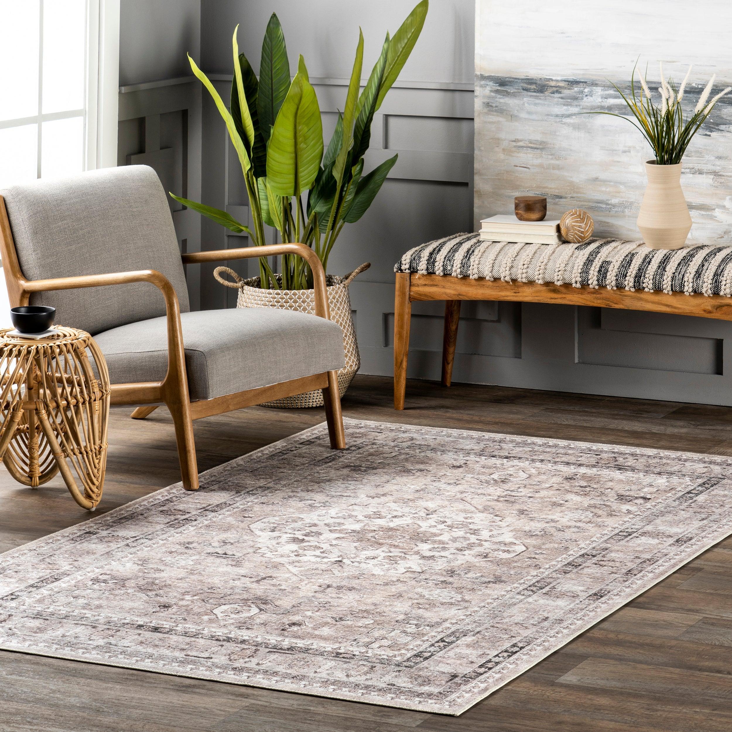 Davi Faded Stain-Resistant Machine Washable Area Rug - Frankwebs