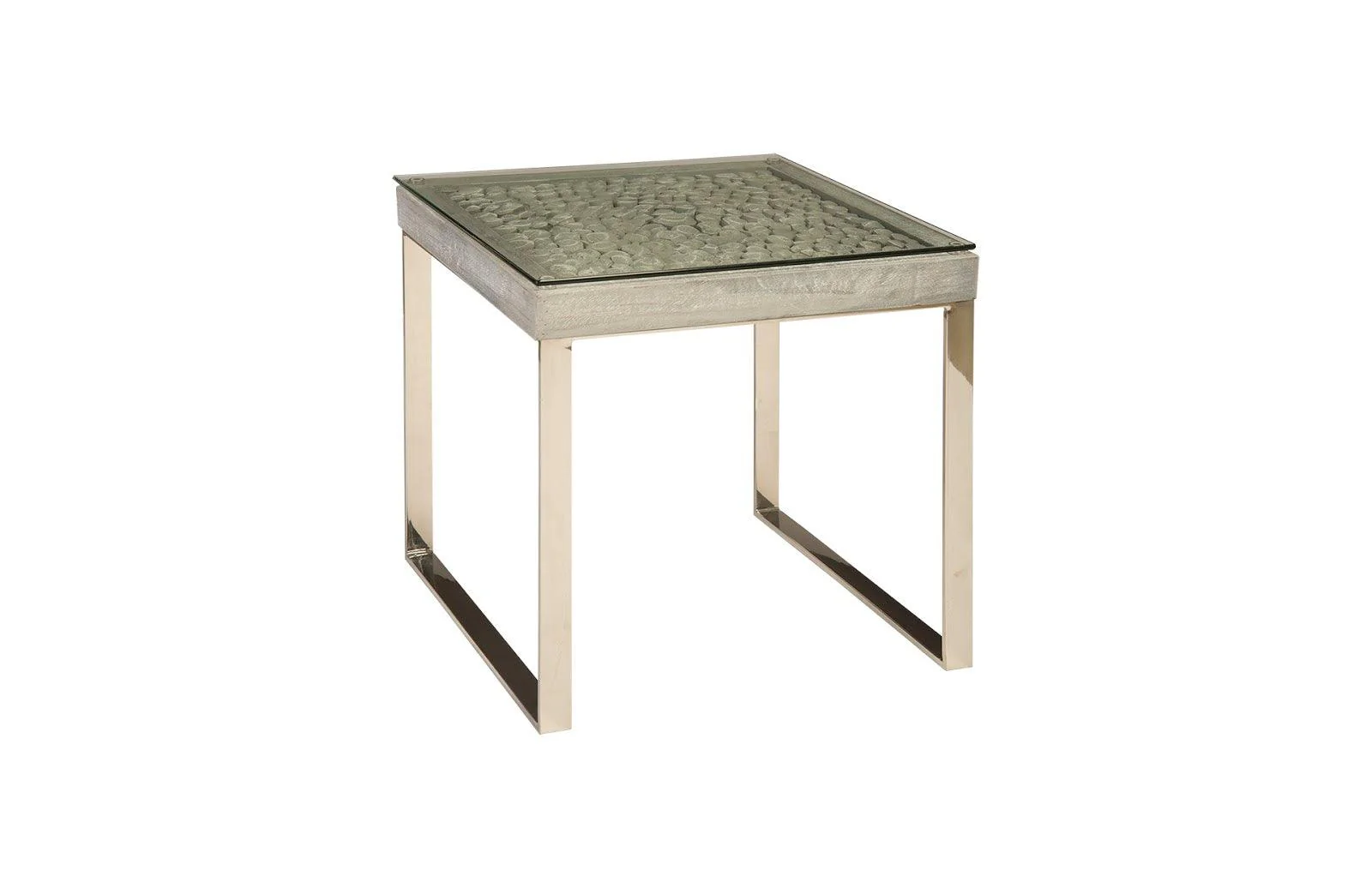 Driftwood Side Table, Wood, Glass, Stainless Steel Base, Scaff Finish - Frankwebs