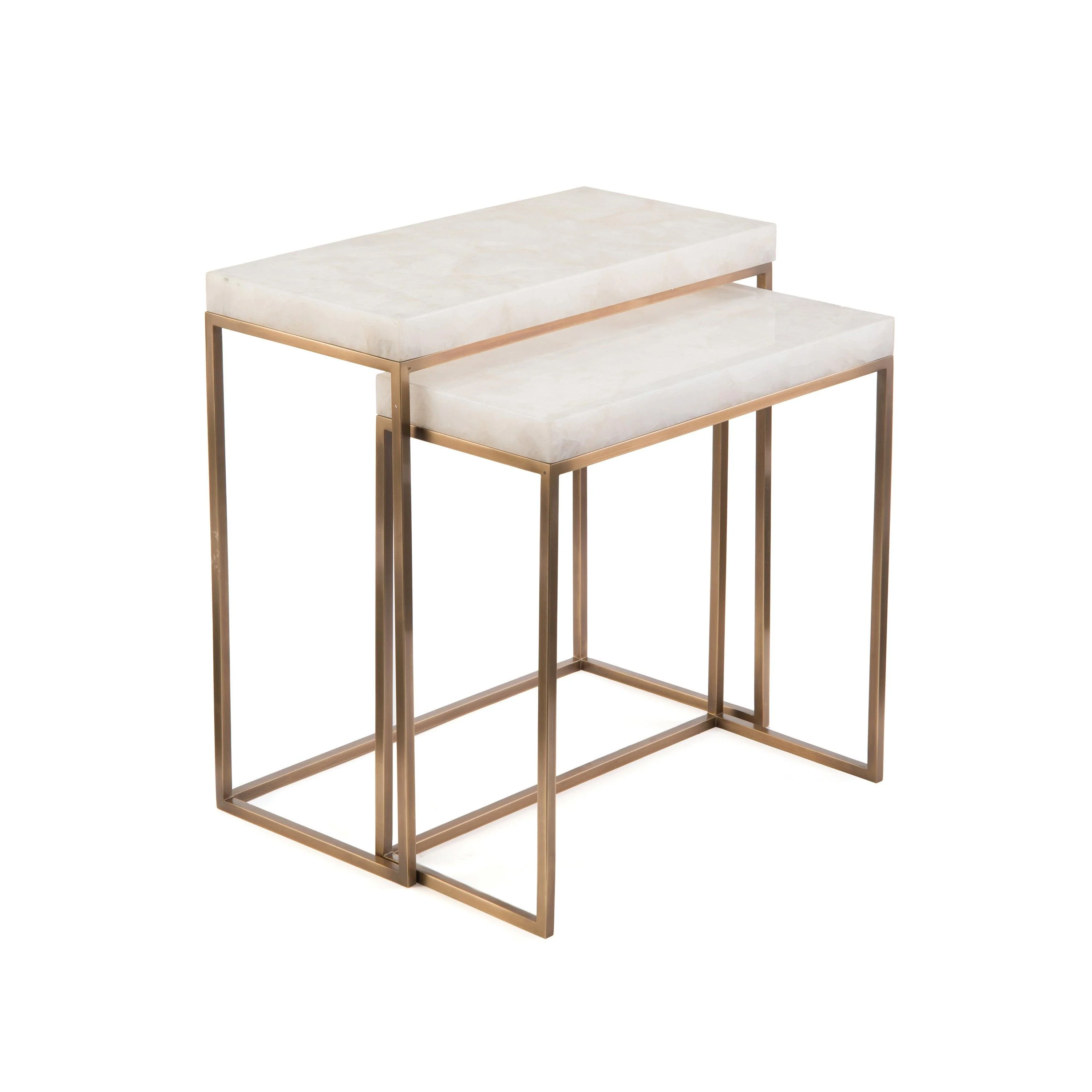 Set Of Two Calcite And Antique Brass Nesting Tables - Frankwebs