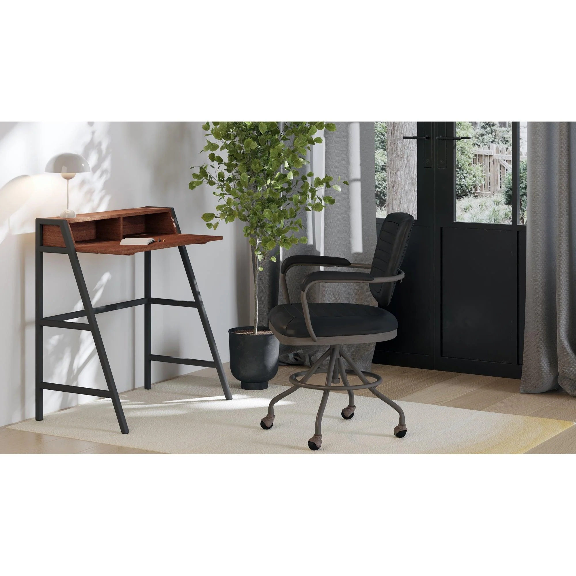 Foster Swivel Desk Chair Onyx Black Leather - Frankwebs
