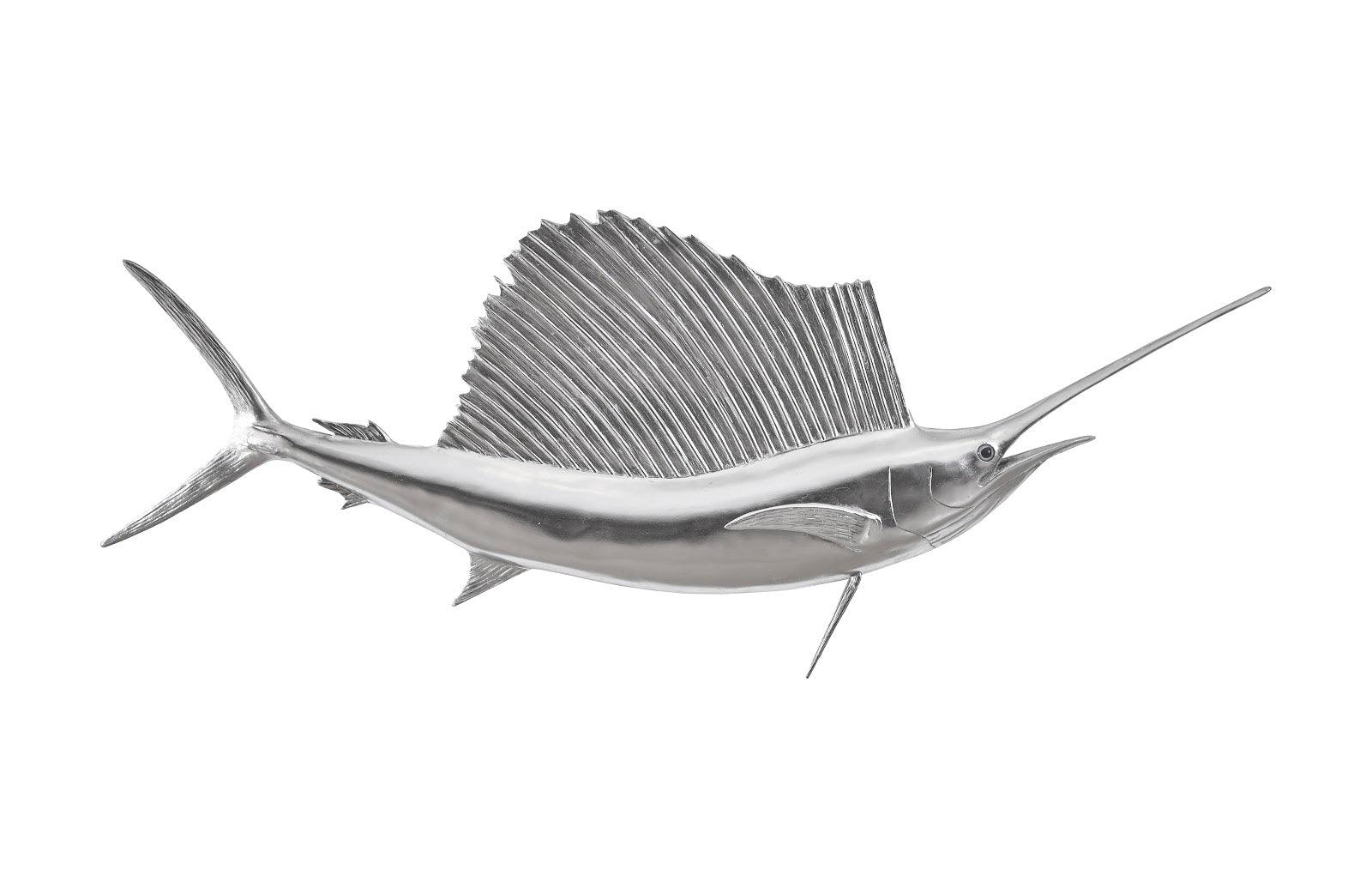 Sail Fish Wall Sculpture, Resin, Silver Leaf - Frankwebs