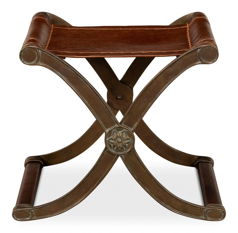 Campaign Leather Folding Stool - Frankwebs