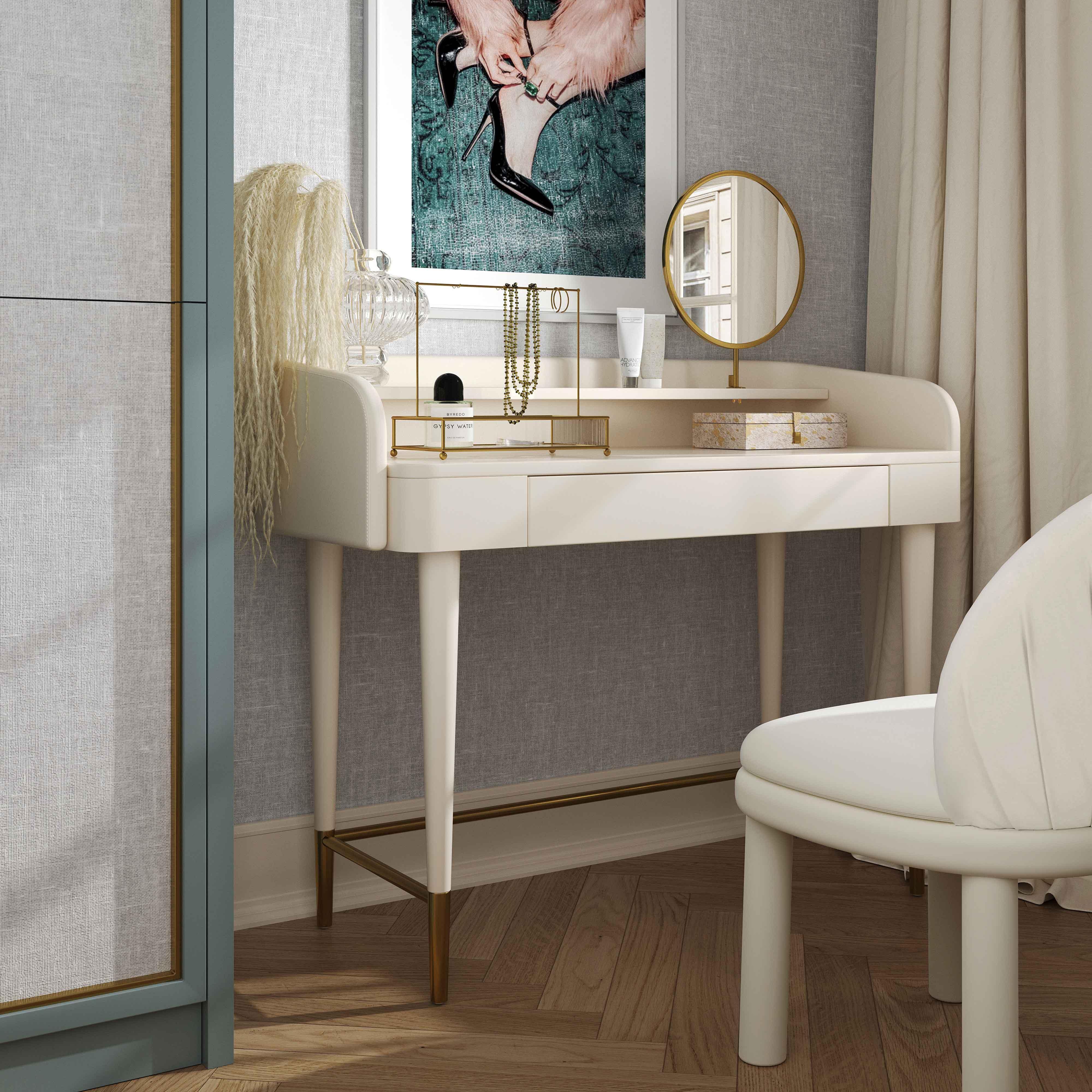 Penelope Cream Vegan Leather Wrapped Vanity Desk - Frankwebs
