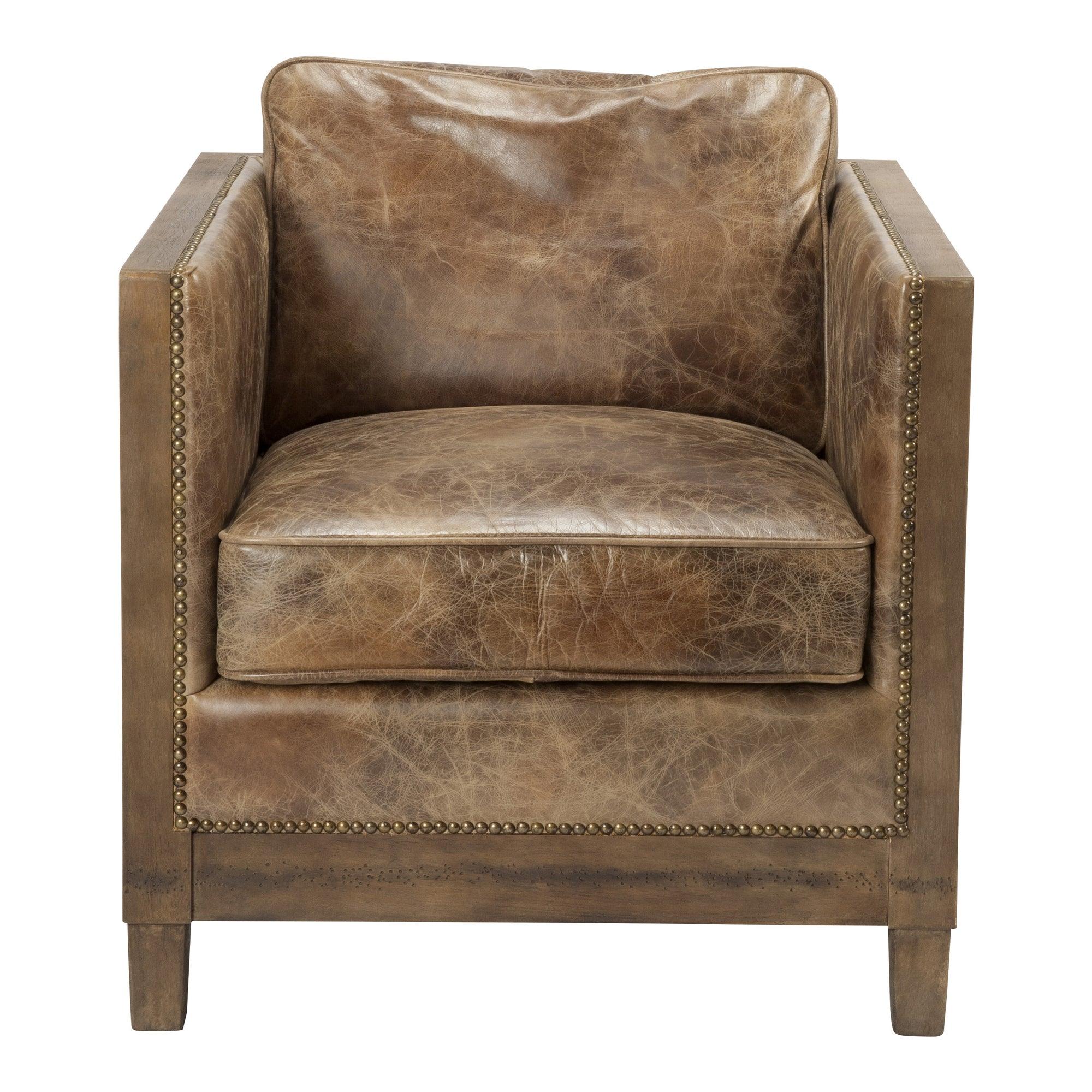Darlington Club Chair Grazed Brown Leather - Frankwebs