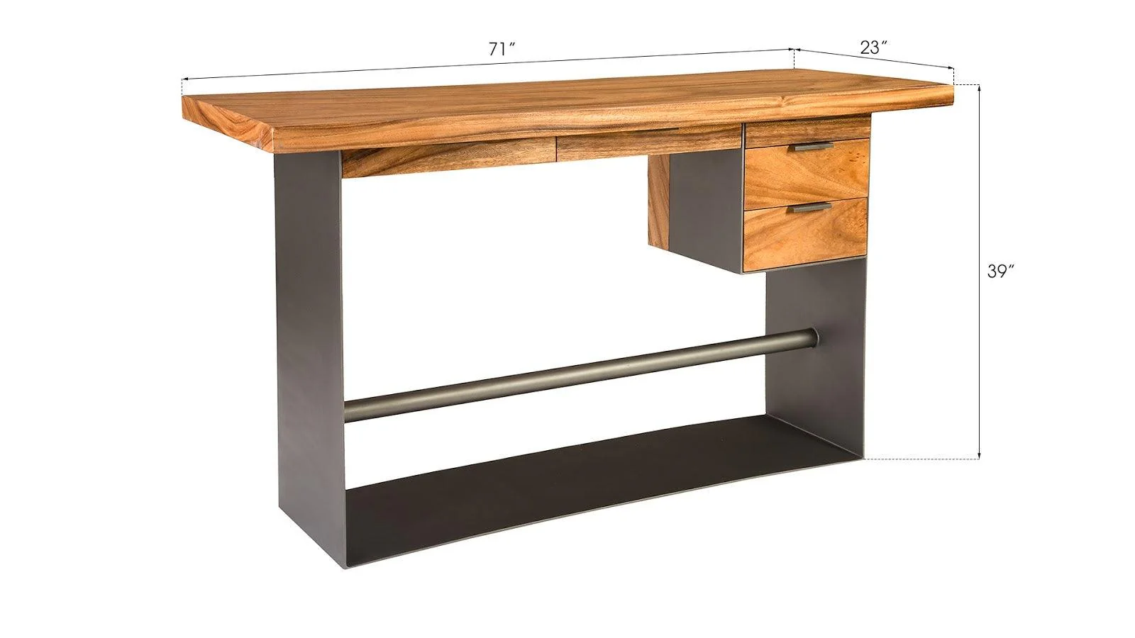 Iron Frame Standing Desk with Drawers, Chamcha Wood, Natural, Bar Height - Frankwebs