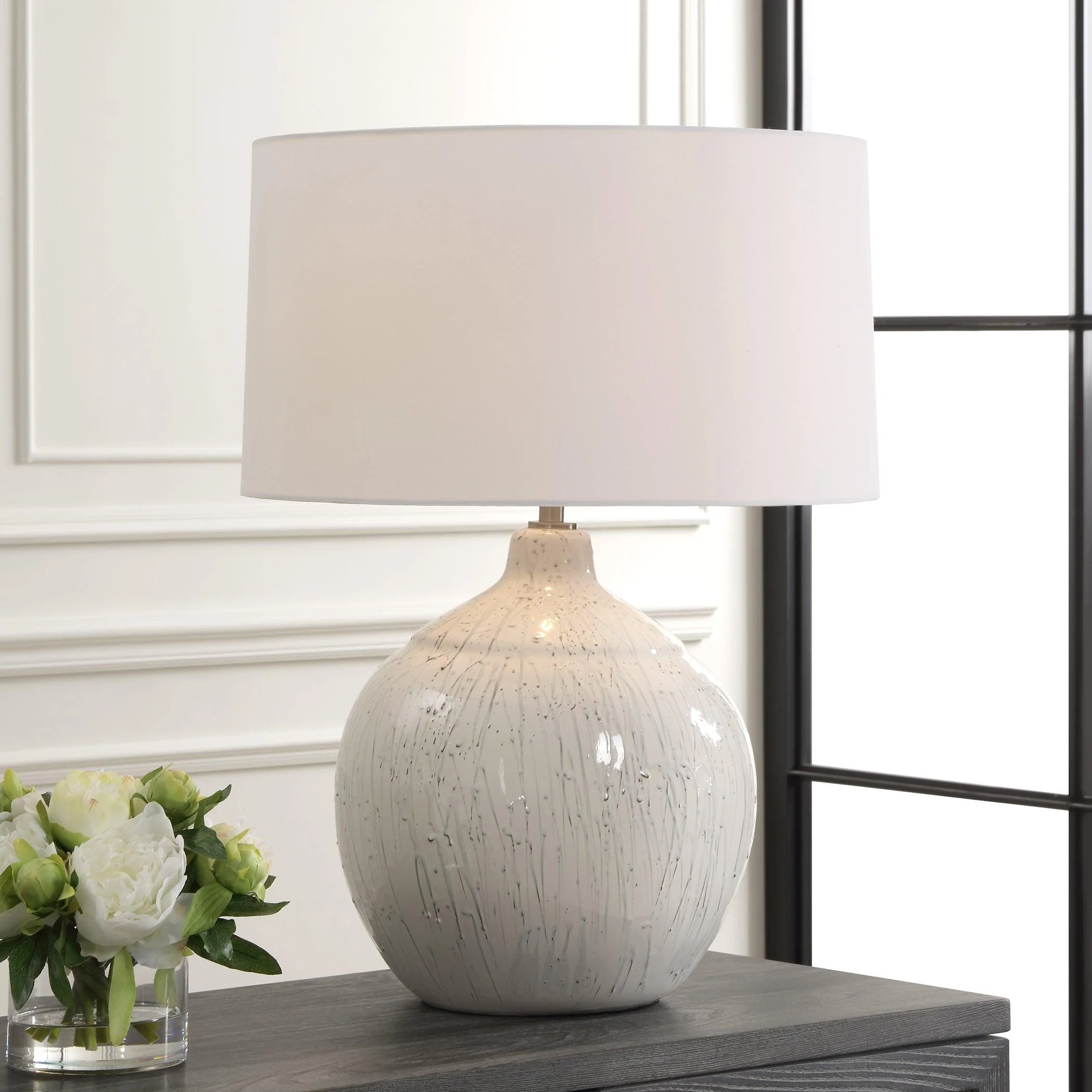 Dribble White Glaze Table Lamp - Frankwebs
