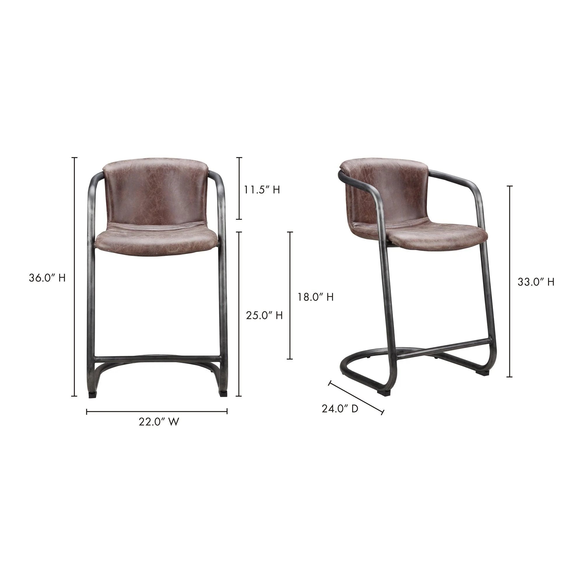 Freeman Counter Stool Grazed Brown Leather - Set Of Two - Frankwebs
