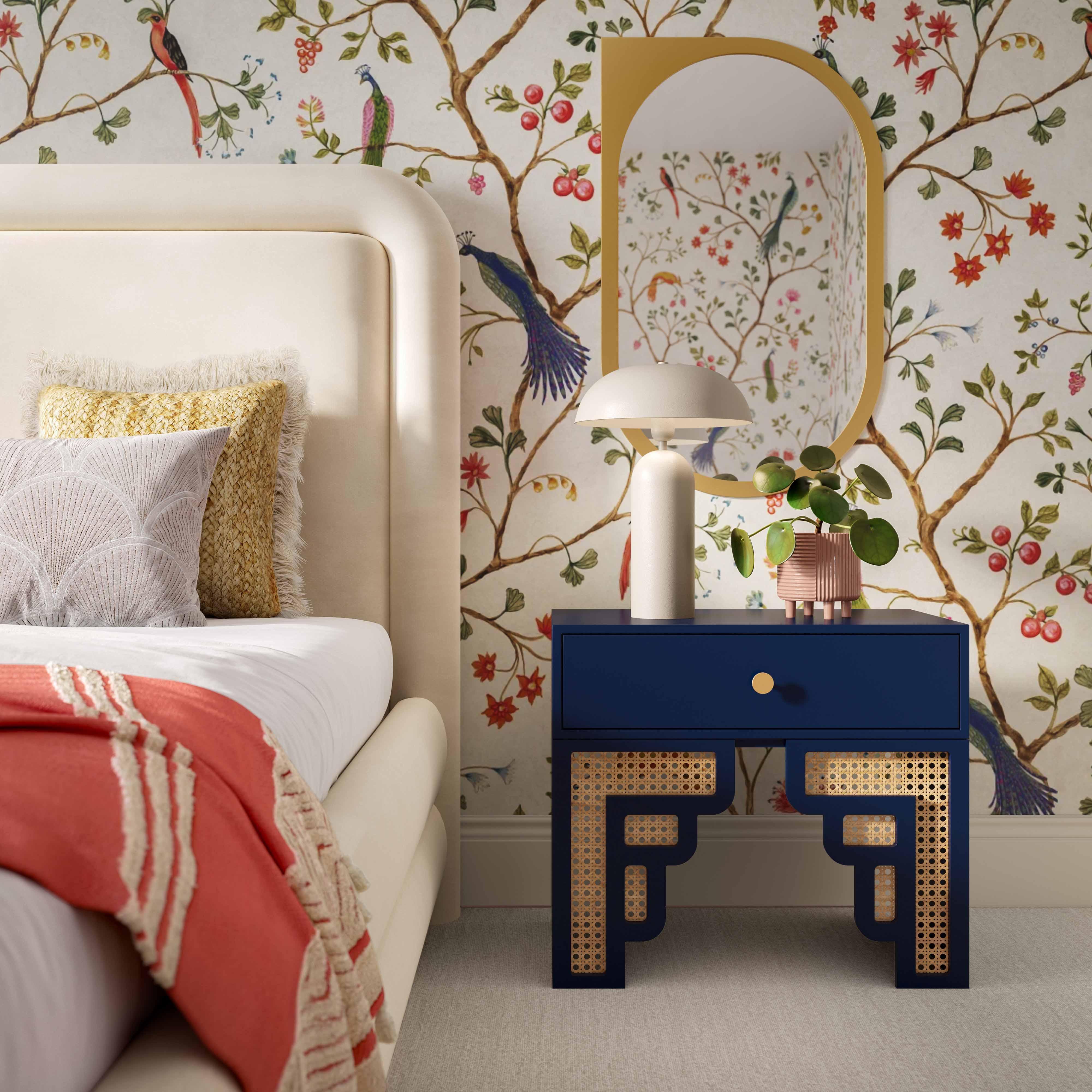 Suzie Navy & Rattan Nightstand - Frankwebs
