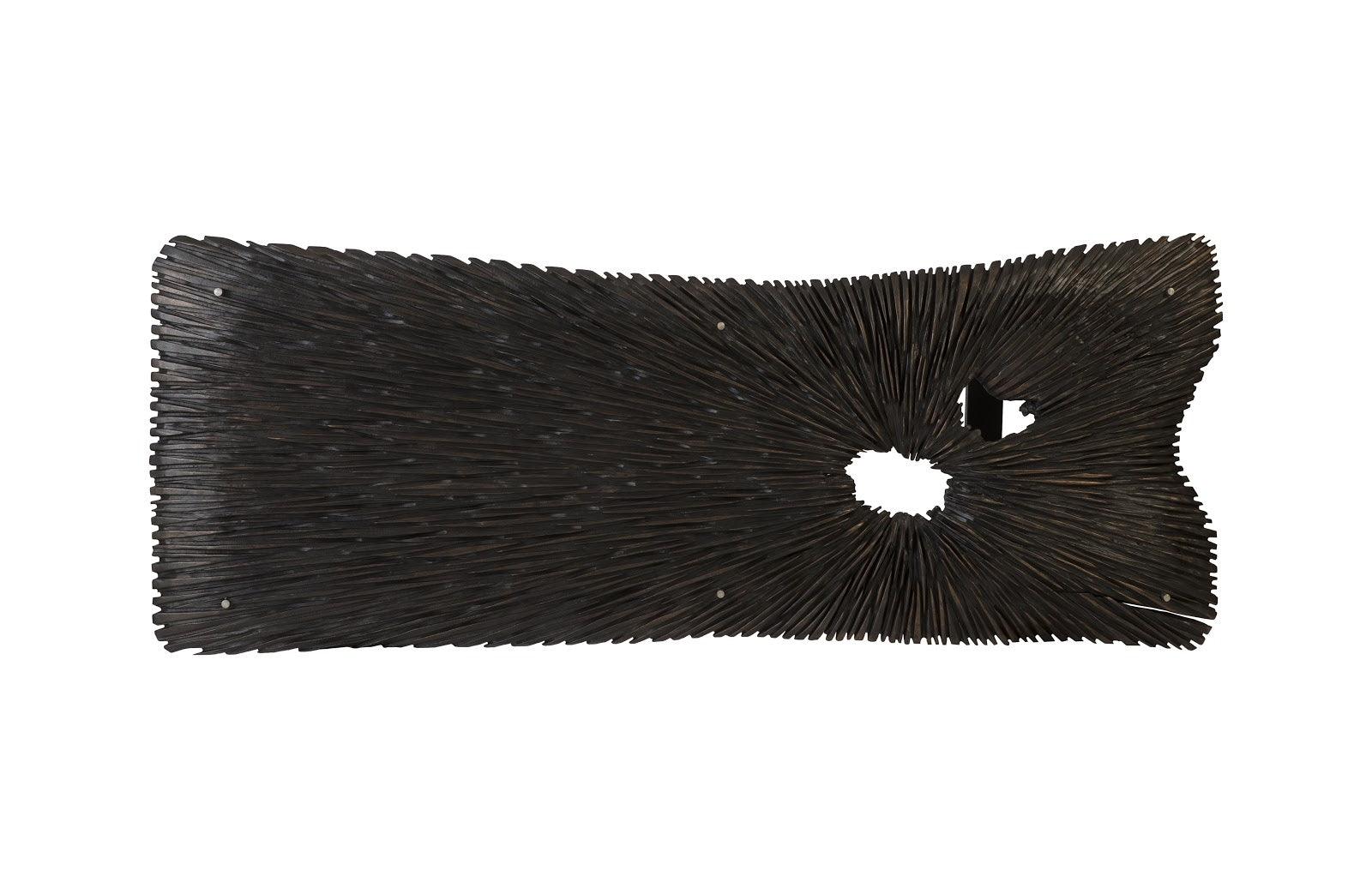 Chainsaw Dining Table with Glass, Burnt Black, Black Iron U Legs - Frankwebs