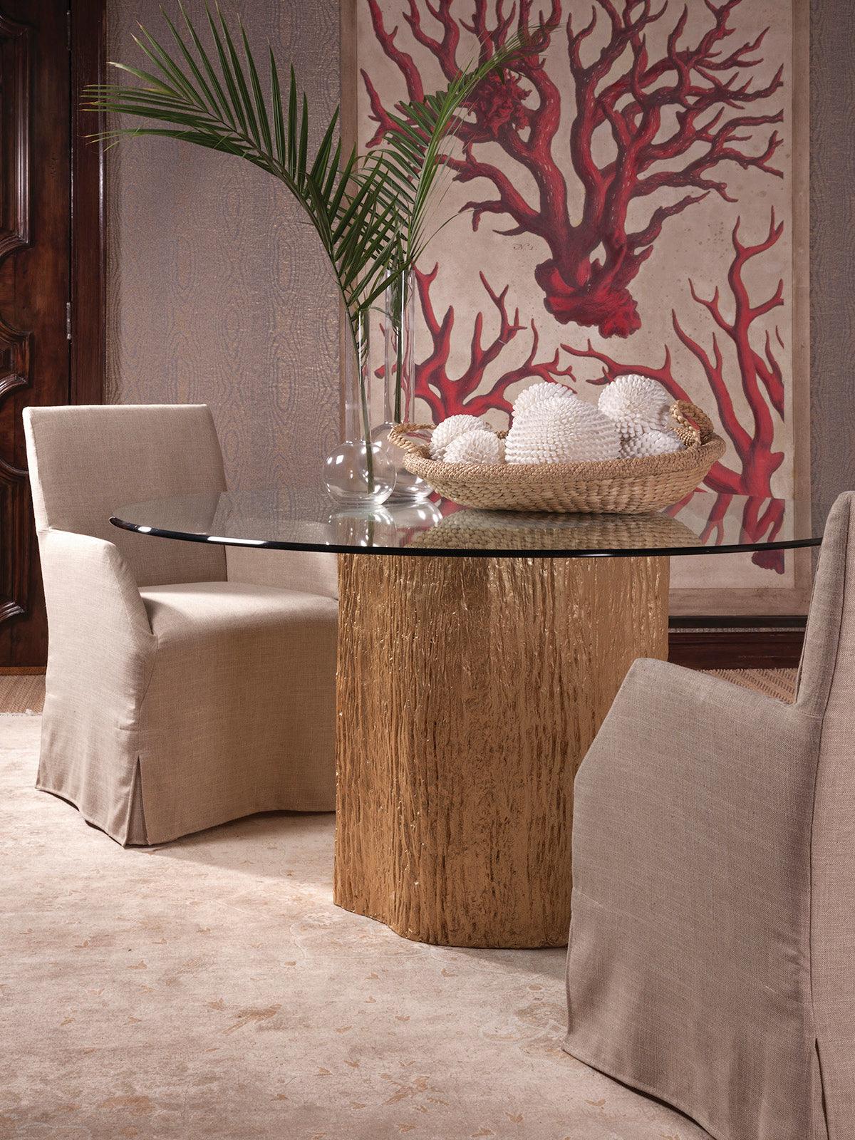 Signature Designs Trunk Segment Round Dining Table With Glass Top-Gold Leaf - Frankwebs