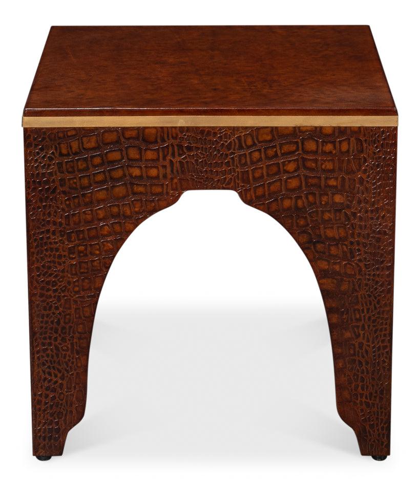 Croco Embossed Leather Stool Tan Tessoro - Frankwebs