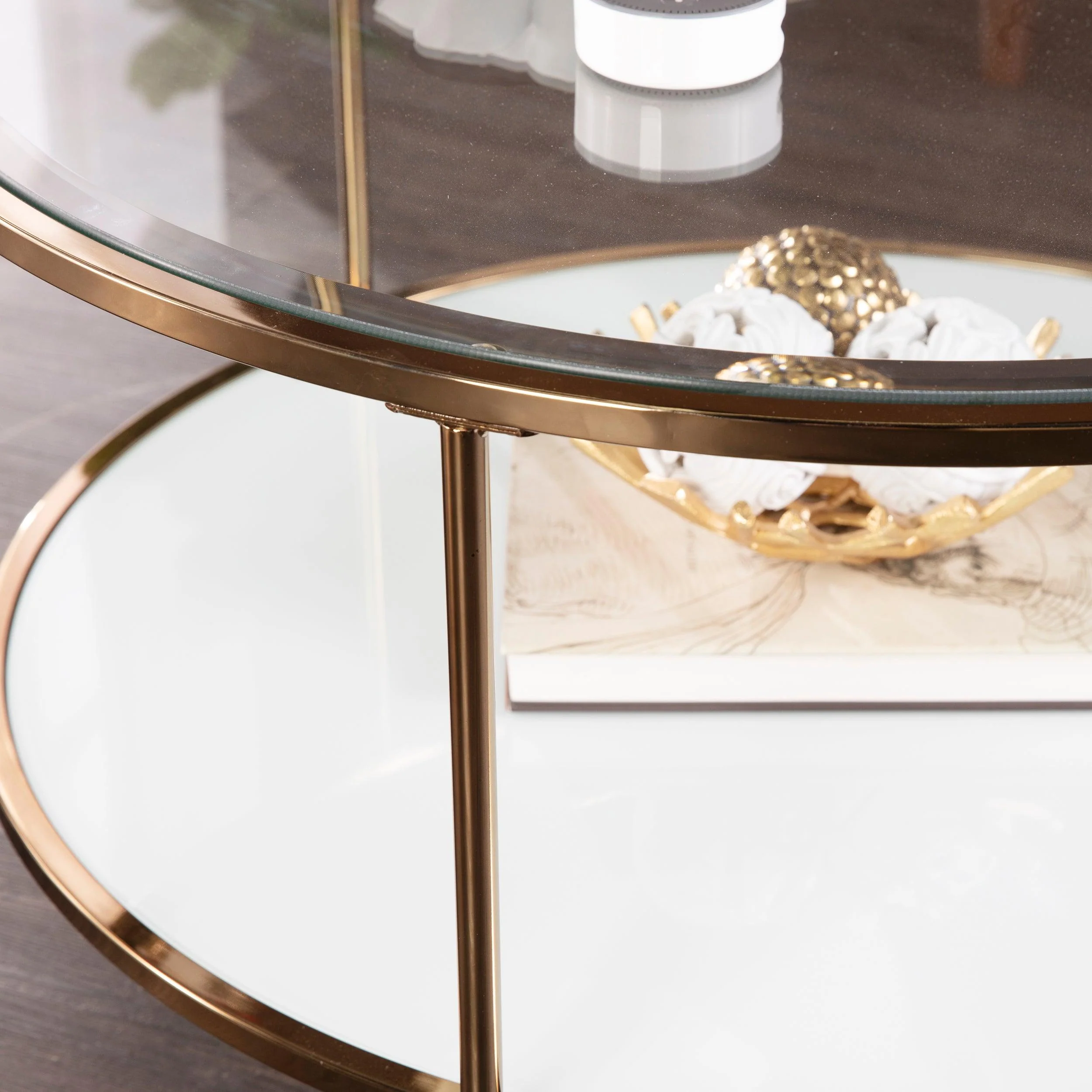 Risa Round Coffee Table w/ Storage - Gold - Frankwebs