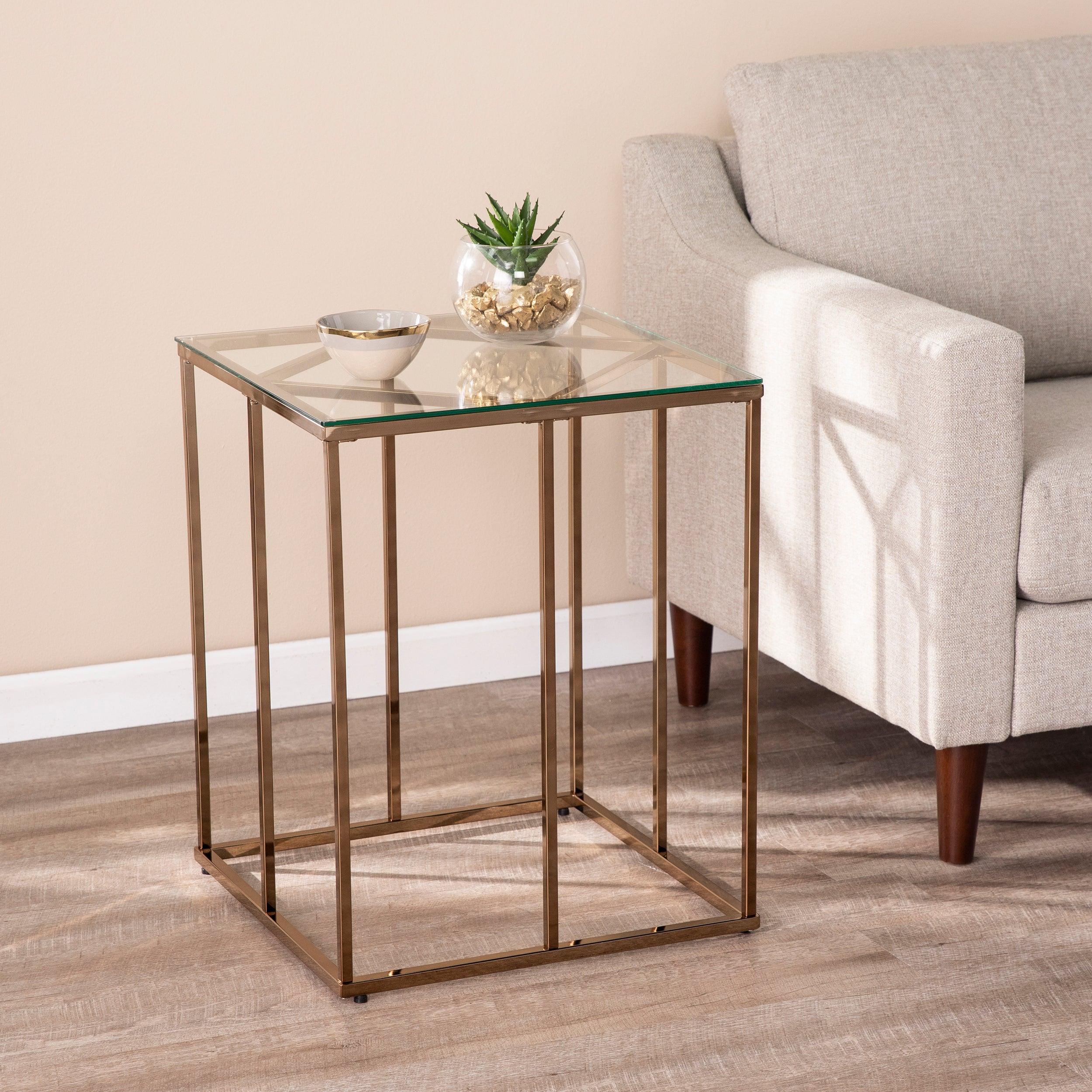 Nicholance Contemporary End Table w/ Glass Top - Frankwebs