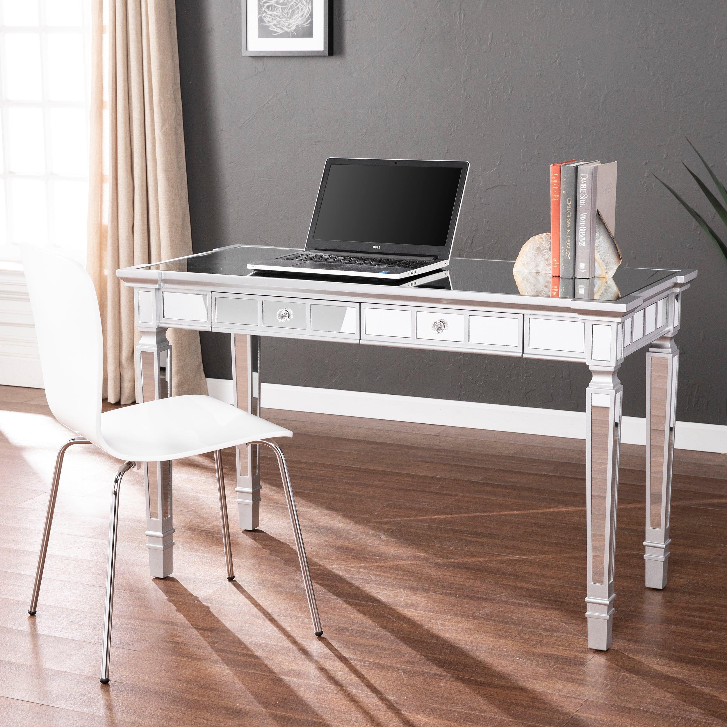 Glenview Glam Mirrored Writing Desk w/ Drawers - Frankwebs