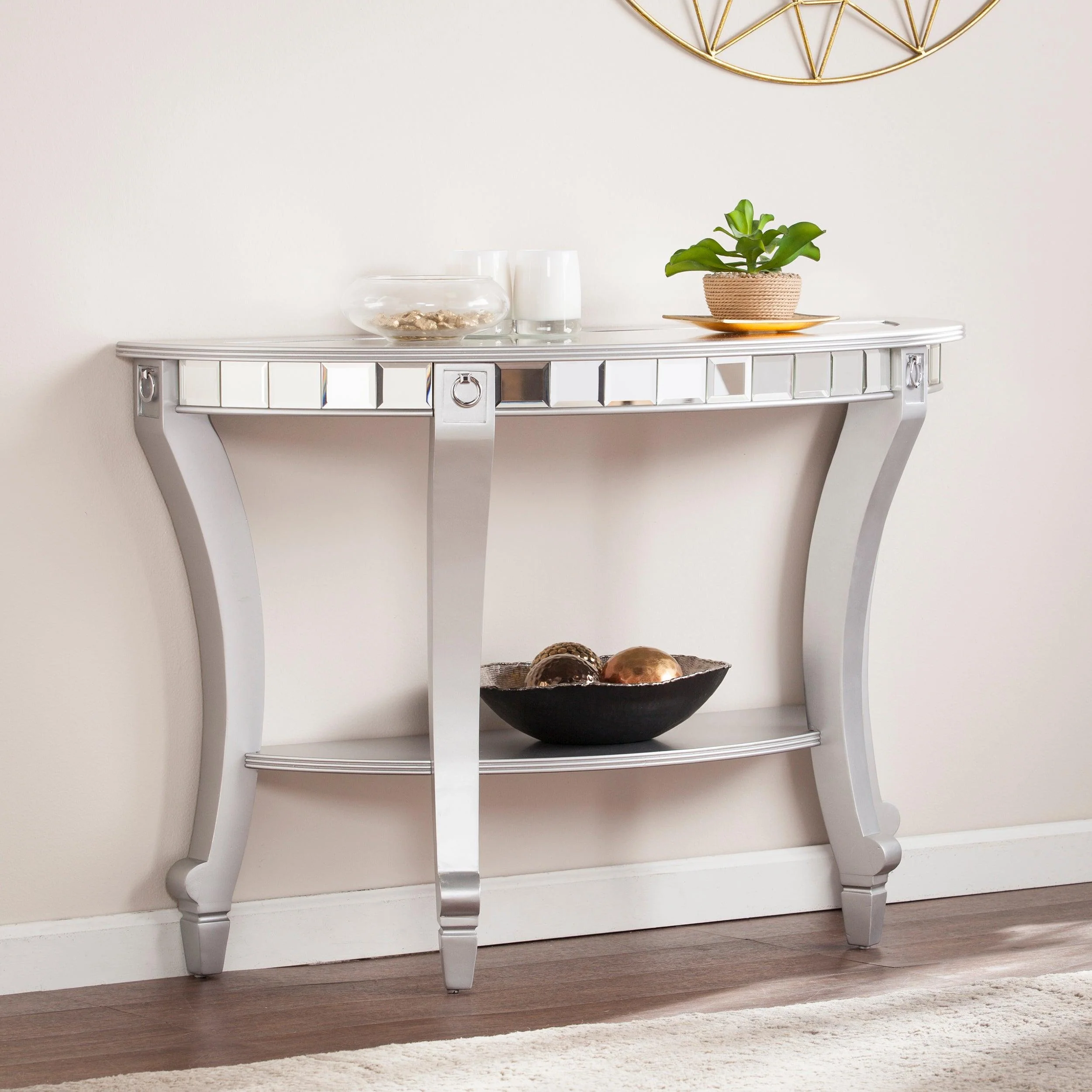 Lindsay Mirrored Demilune Console Table - Frankwebs