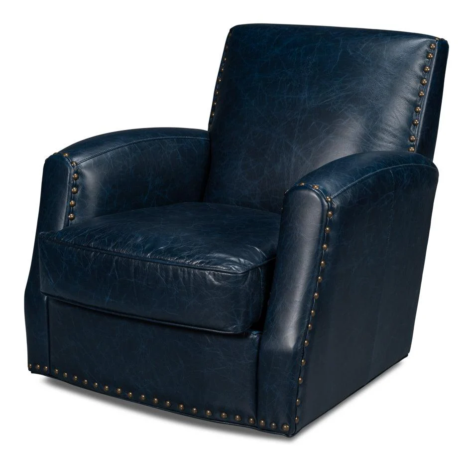Taft Leather Swivel Chair - Chateau Blue - Frankwebs