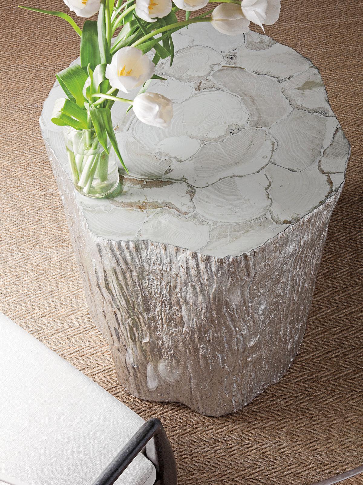 Signature Designs Trunk Segment Round Dining Table With Glass Top - Silver Leaf - Frankwebs