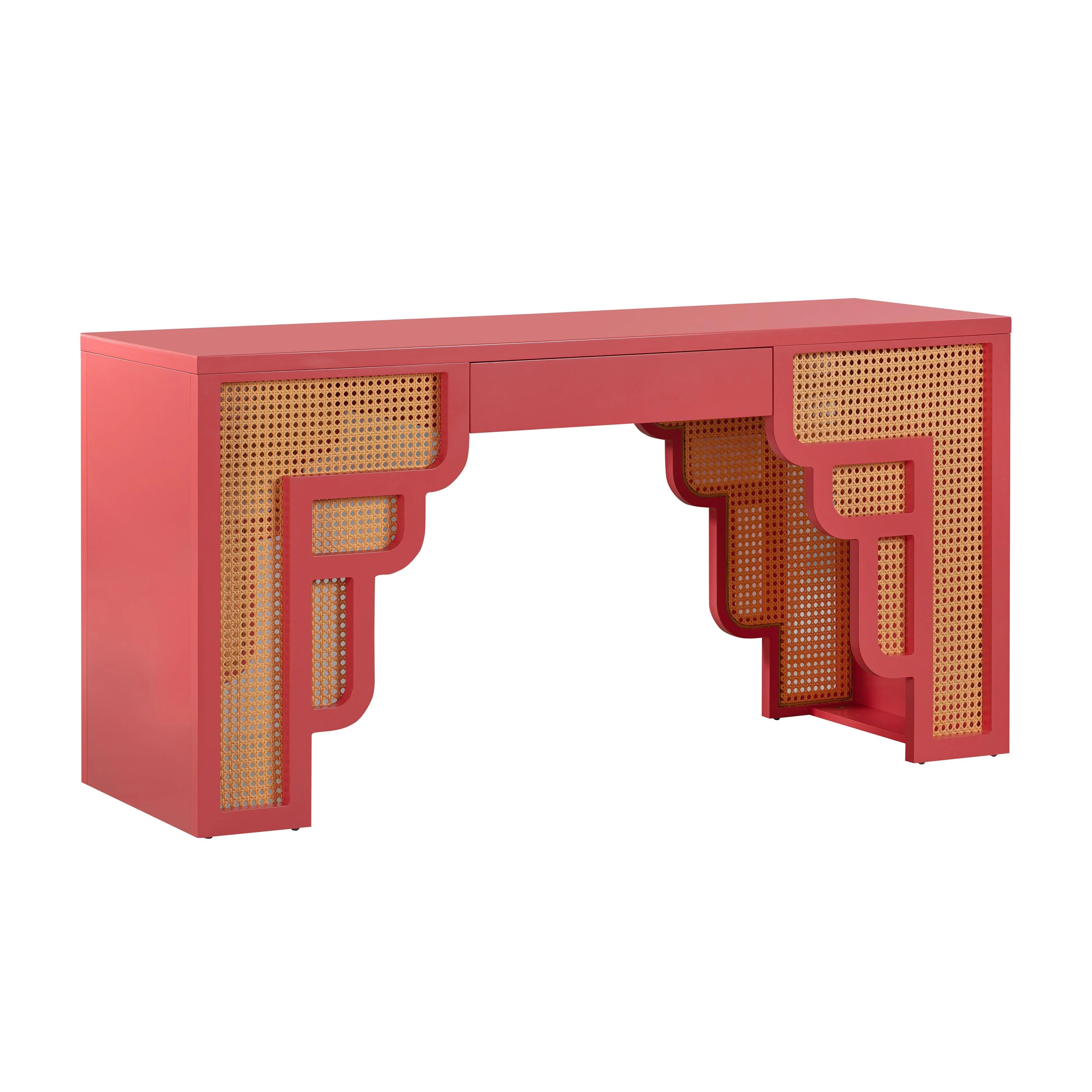 Suzie Coral Pink & Rattan Executive Desk - Frankwebs