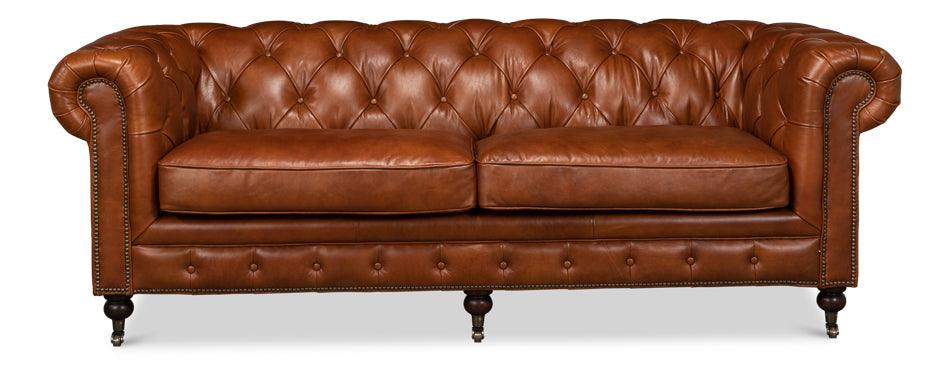 Tufted English Club Sofa - Brown Leather - Frankwebs