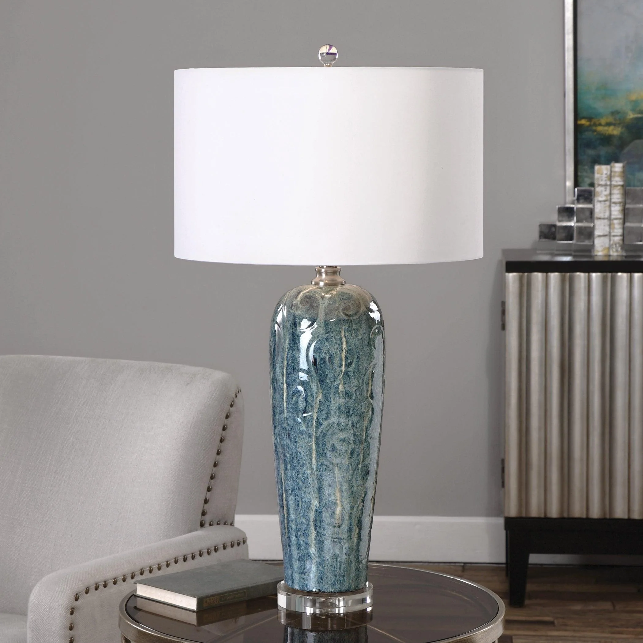 MAIRA BLUE CERAMIC TABLE LAMP - Frankwebs