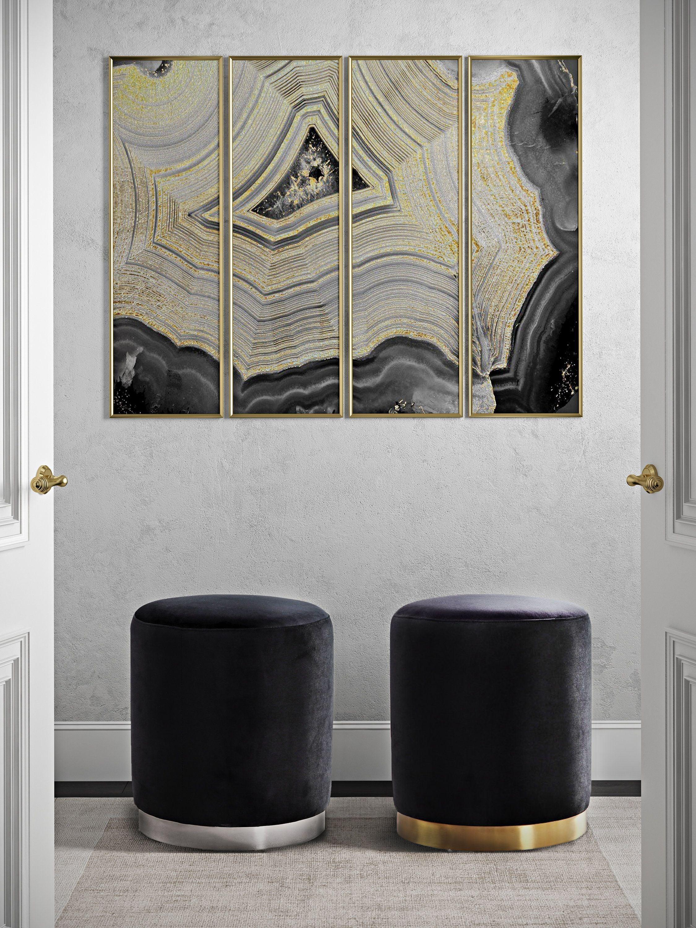 Opal Black Velvet Ottoman -Gold Base - Frankwebs