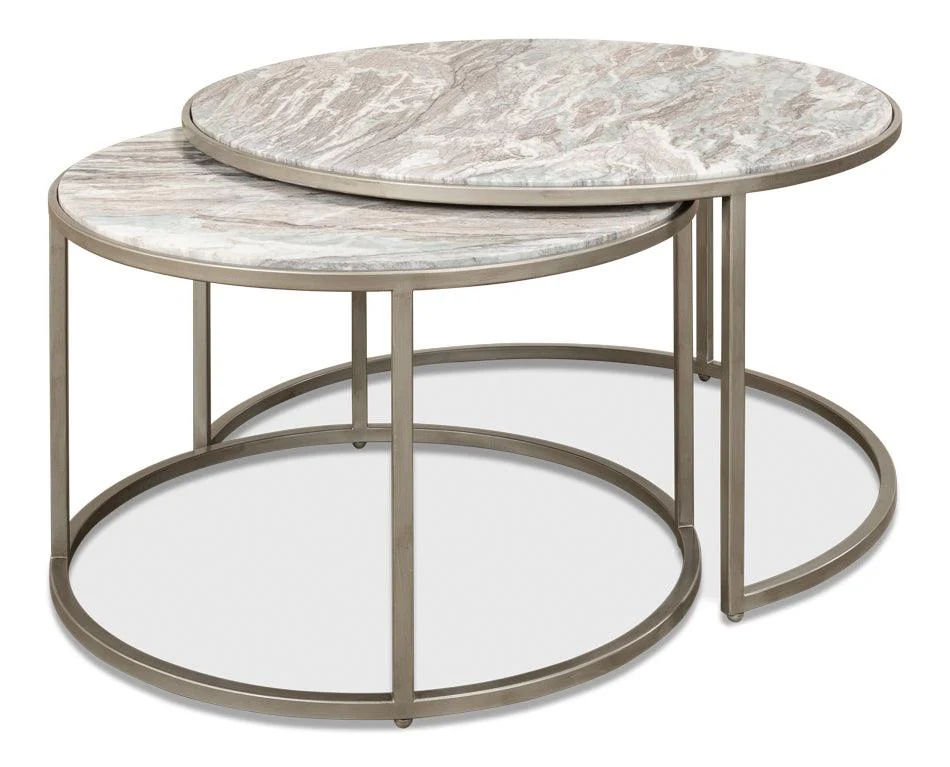 Set Of 2 Round Nesting Tables Marble Top - Frankwebs