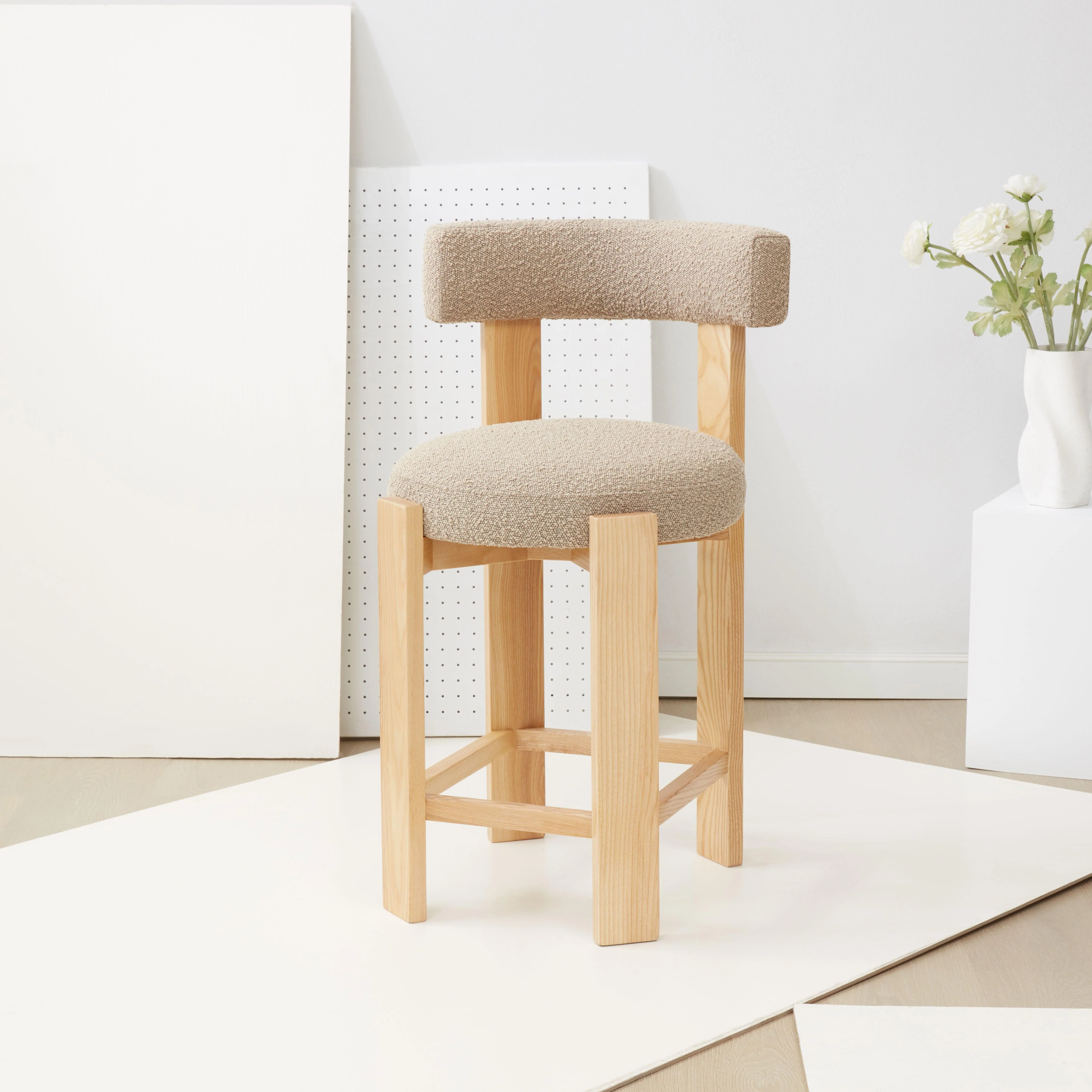 Saralisa Boucle And Wood Counter Stool - Frankwebs