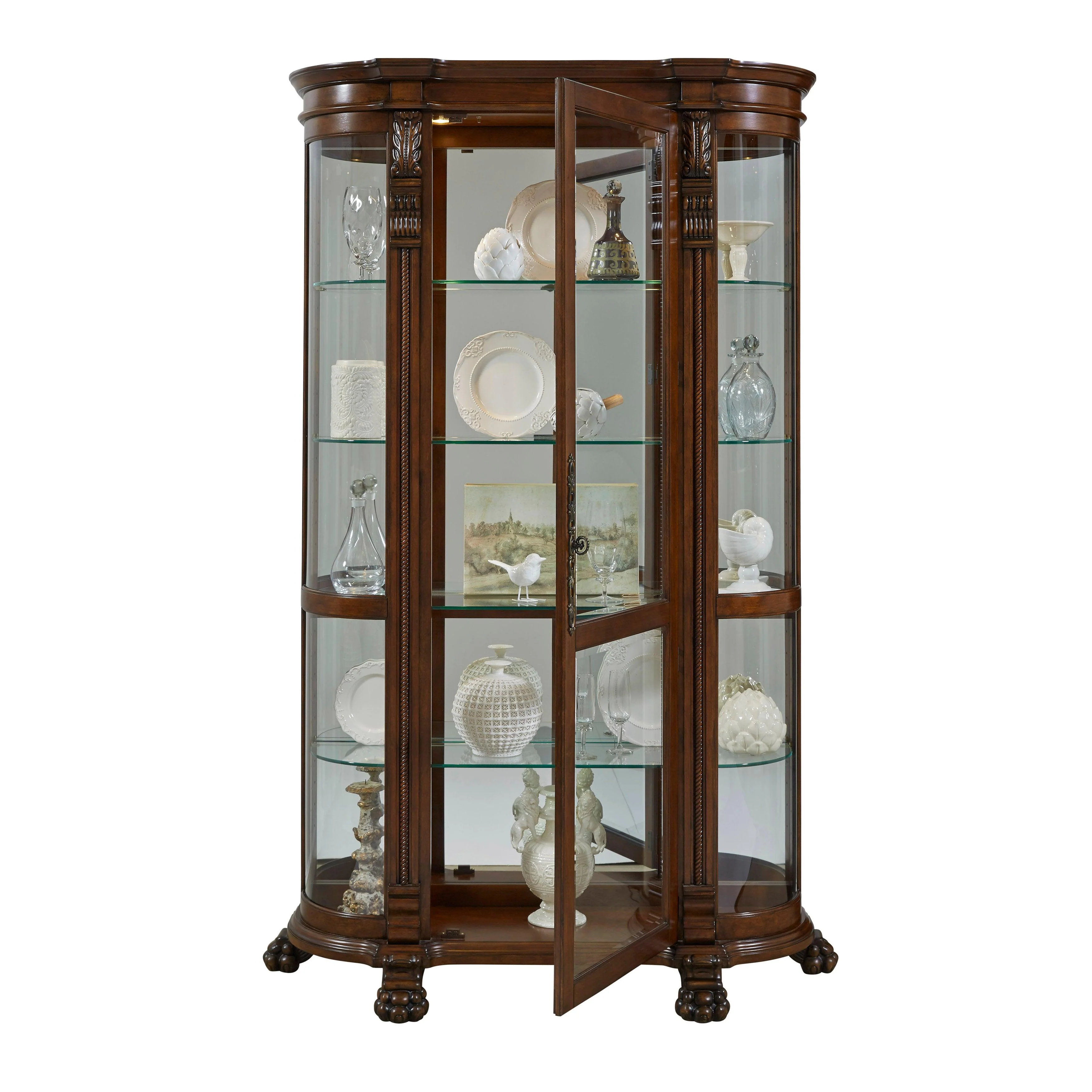Lighted Curved Front 4 Shelf Curio Cabinet - Frankwebs