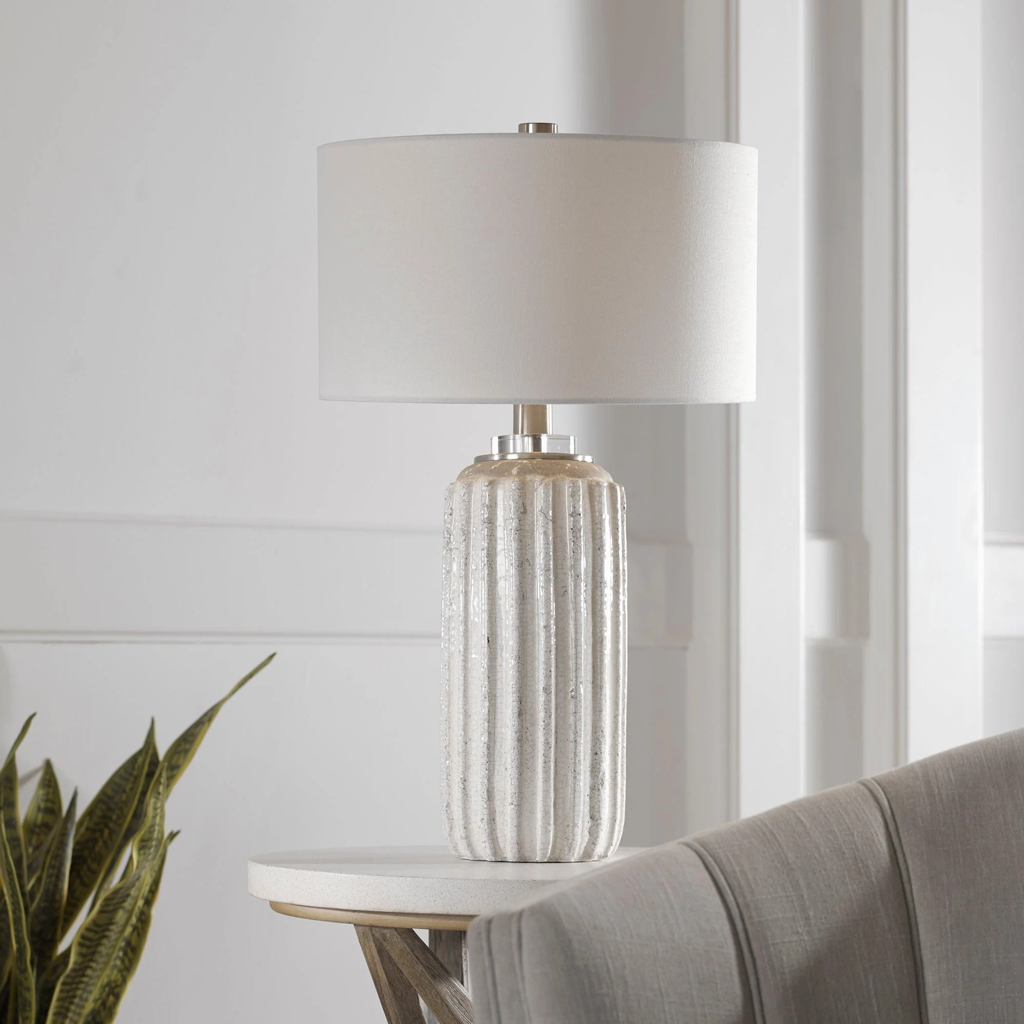 AZARIAH WHITE CRACKLE TABLE LAMP - Frankwebs