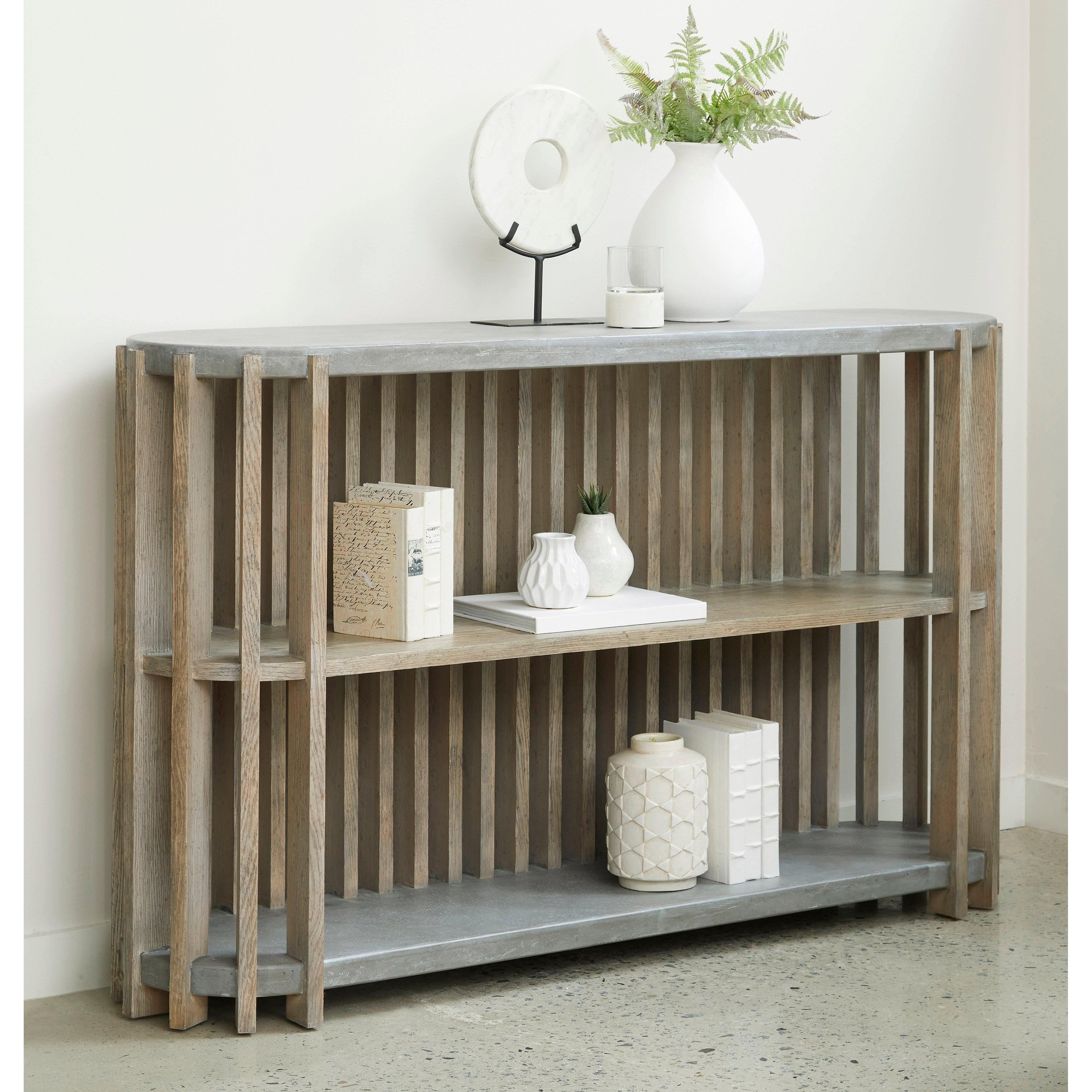 Wood Slat Display Console with Concrete Top - Frankwebs